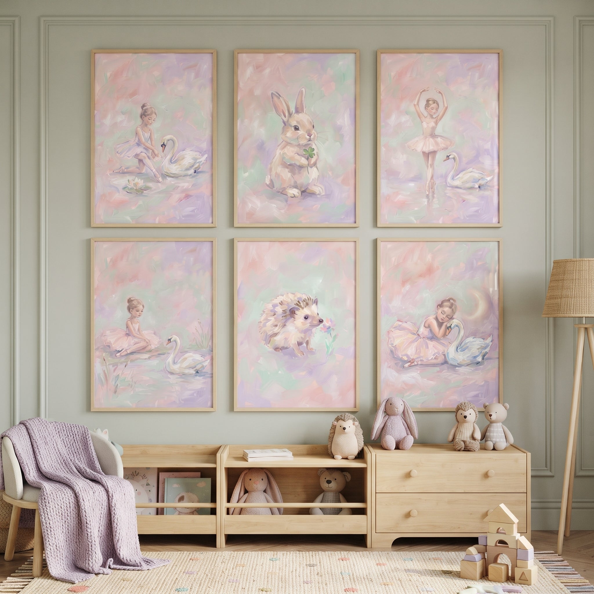 Impressionist Pastel Fairytale Friends Artwork Set of 6 - Pastel Dreamland