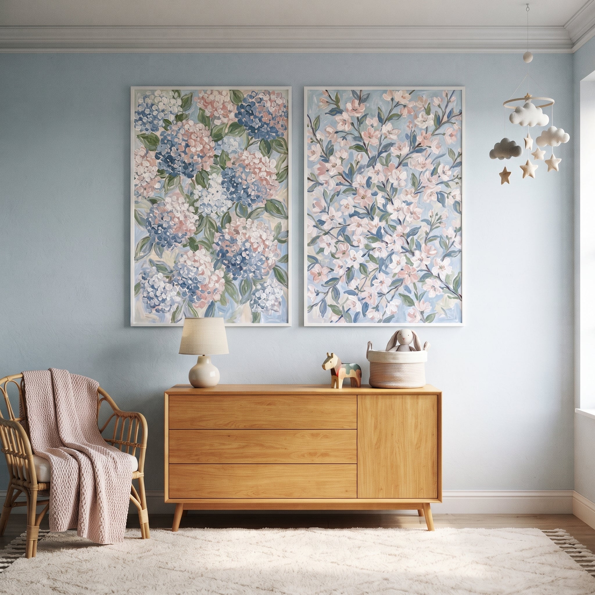 Impressionist Pastel Garden Floral Wall Art Set of 2 - Soft Garden Duo