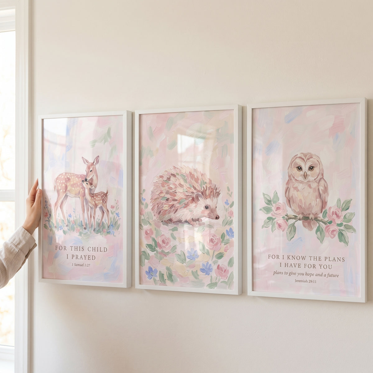 Impressionist Petal Woodland Animals Artwork Set of 3 - Whimsical Woodland Blessings