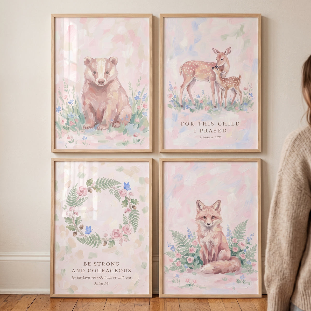 Impressionist Pink Forest Floral Print Set of 4 - Sweet Scripture Nursery