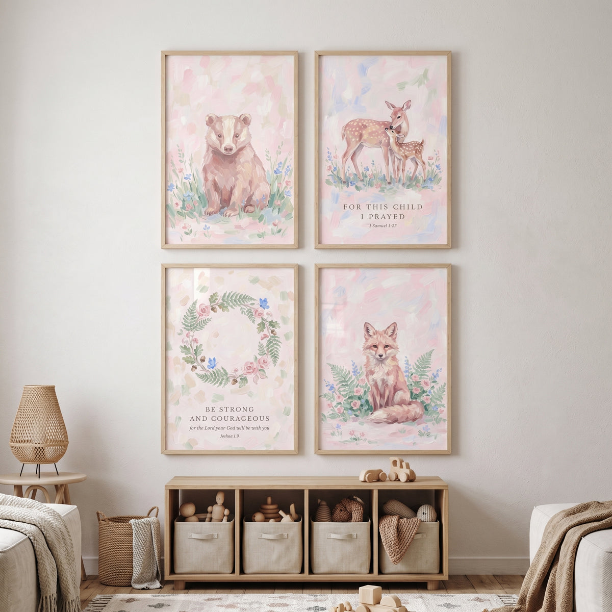 Impressionist Pink Forest Floral Print Set of 4 - Sweet Scripture Nursery