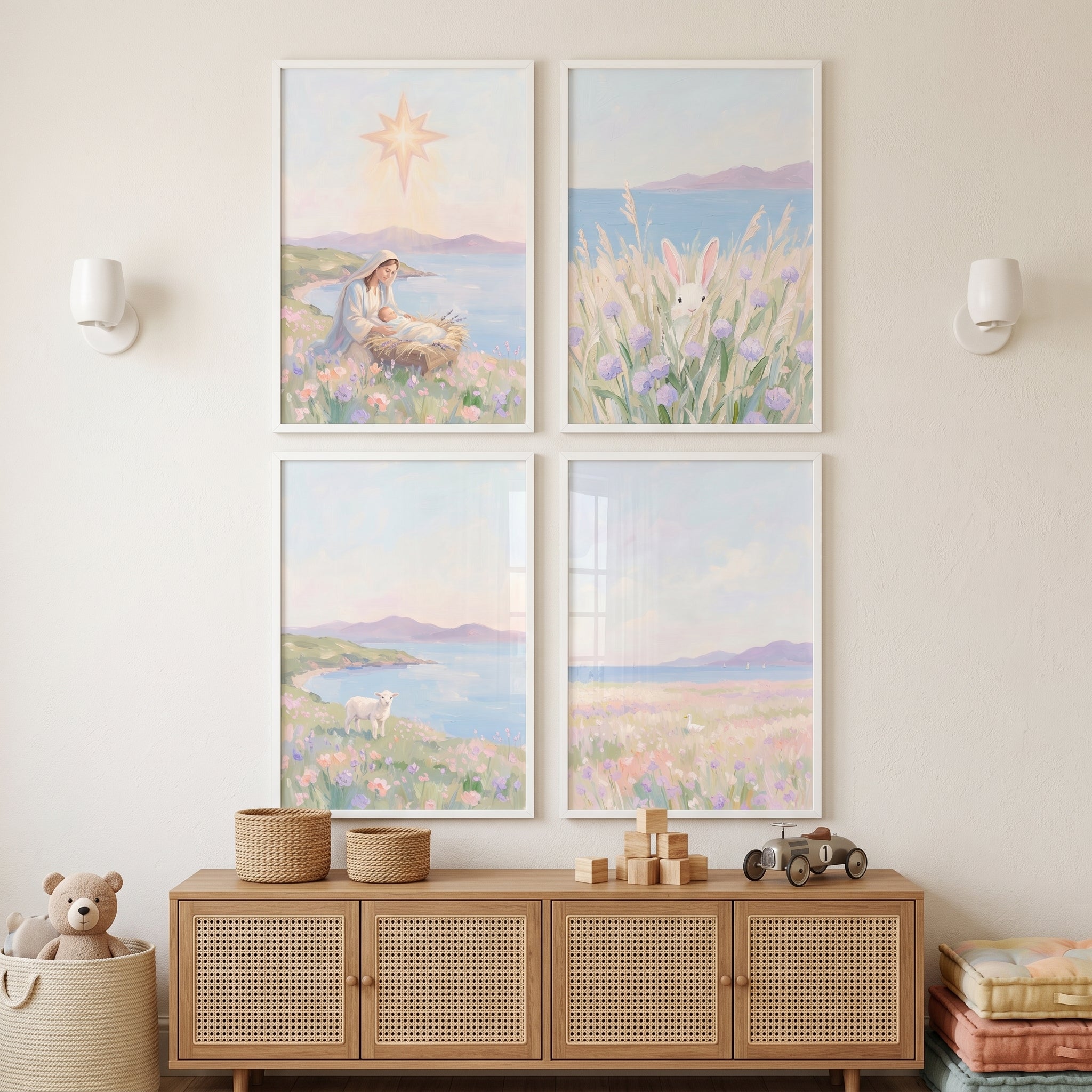 Impressionist Purple Coastal Wall Art Set of 4 - Jesus In Bloom