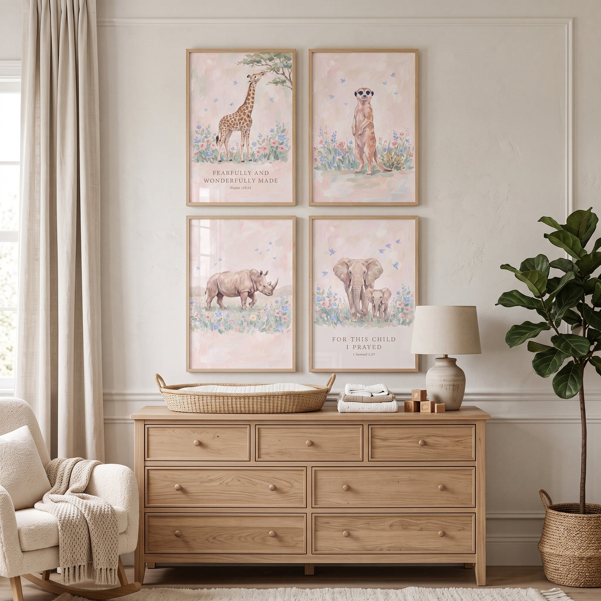 Impressionist Wildflower Safari Animals Wall Art Set of 4 - Nursery Scripture Wild