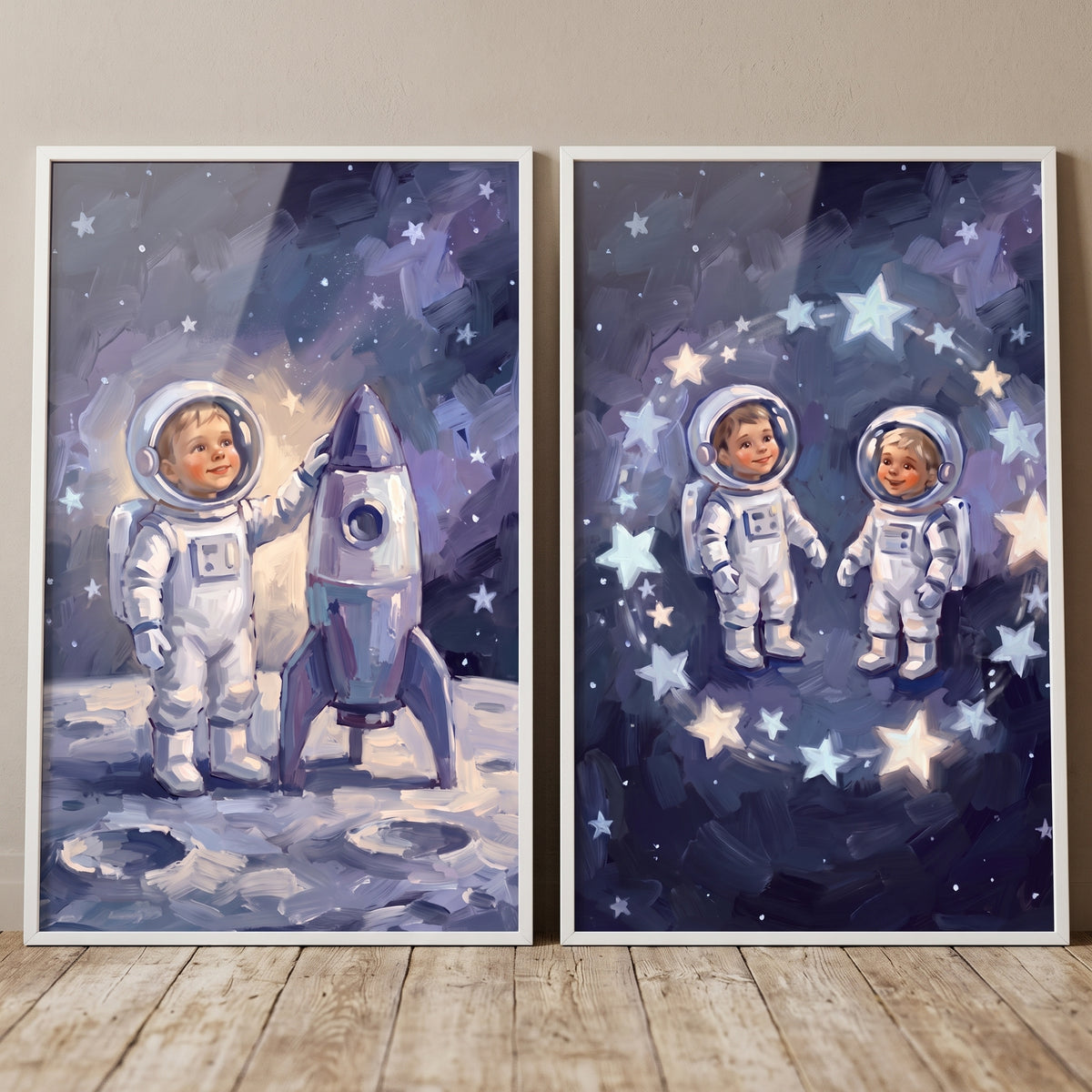 Indigo Cosmic Baby Astronaut Wall Art Set of 2 - Little Star Explorers