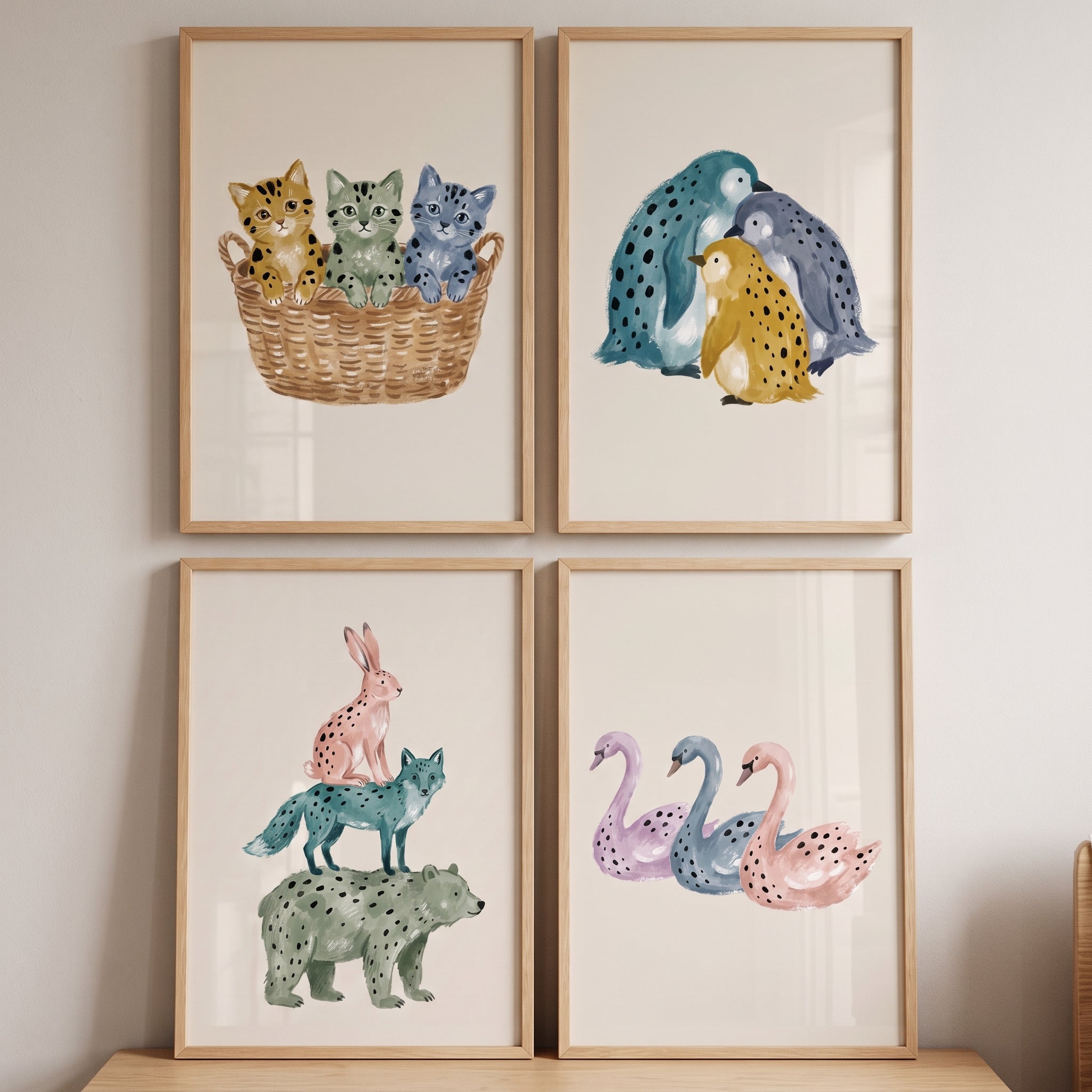 Indigo Ochre Speckled Animal Wall Art Set of 4 - Speckled Critter Collection