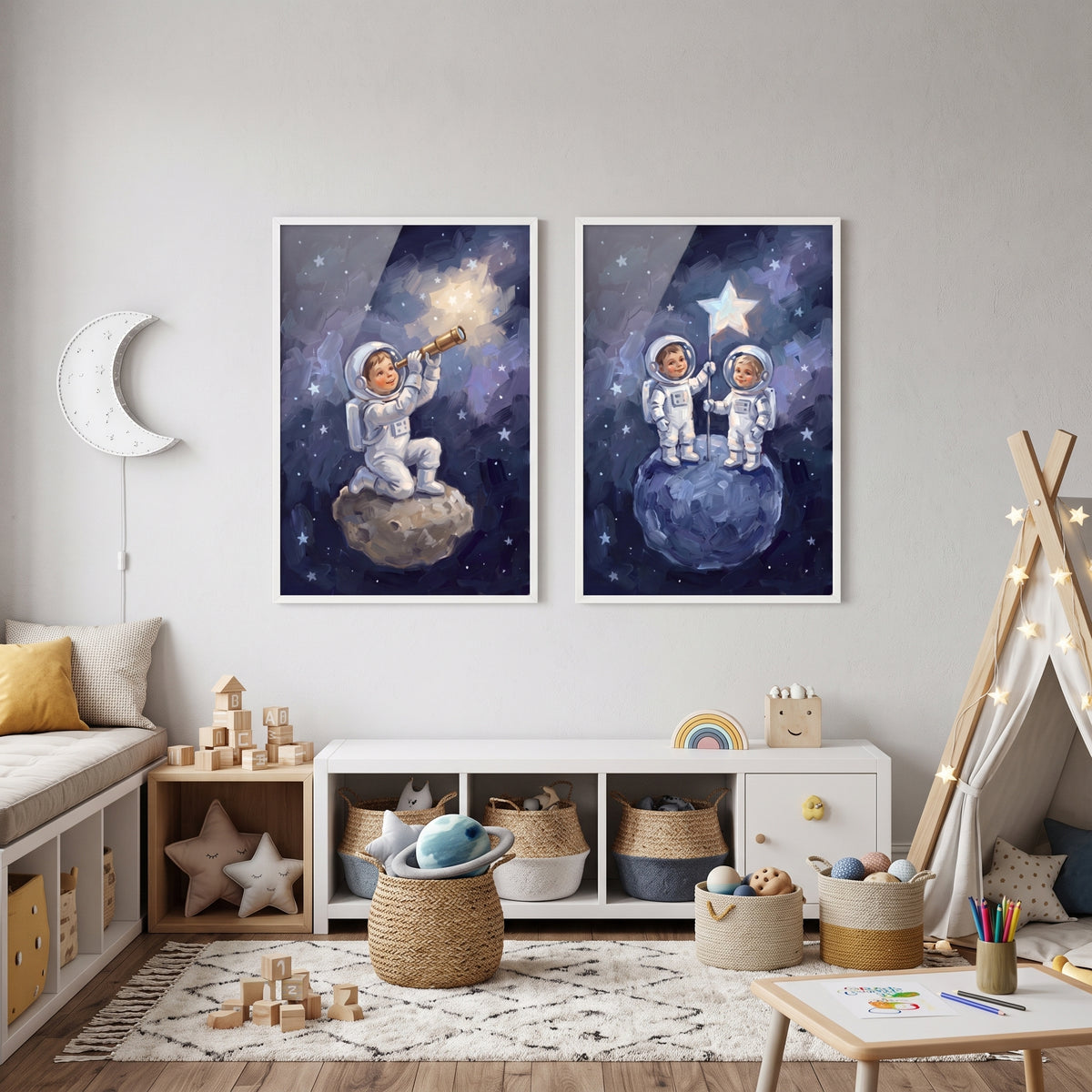 Indigo Stellar Baby Astronaut Wall Art Set of 2 - Little Star Seekers