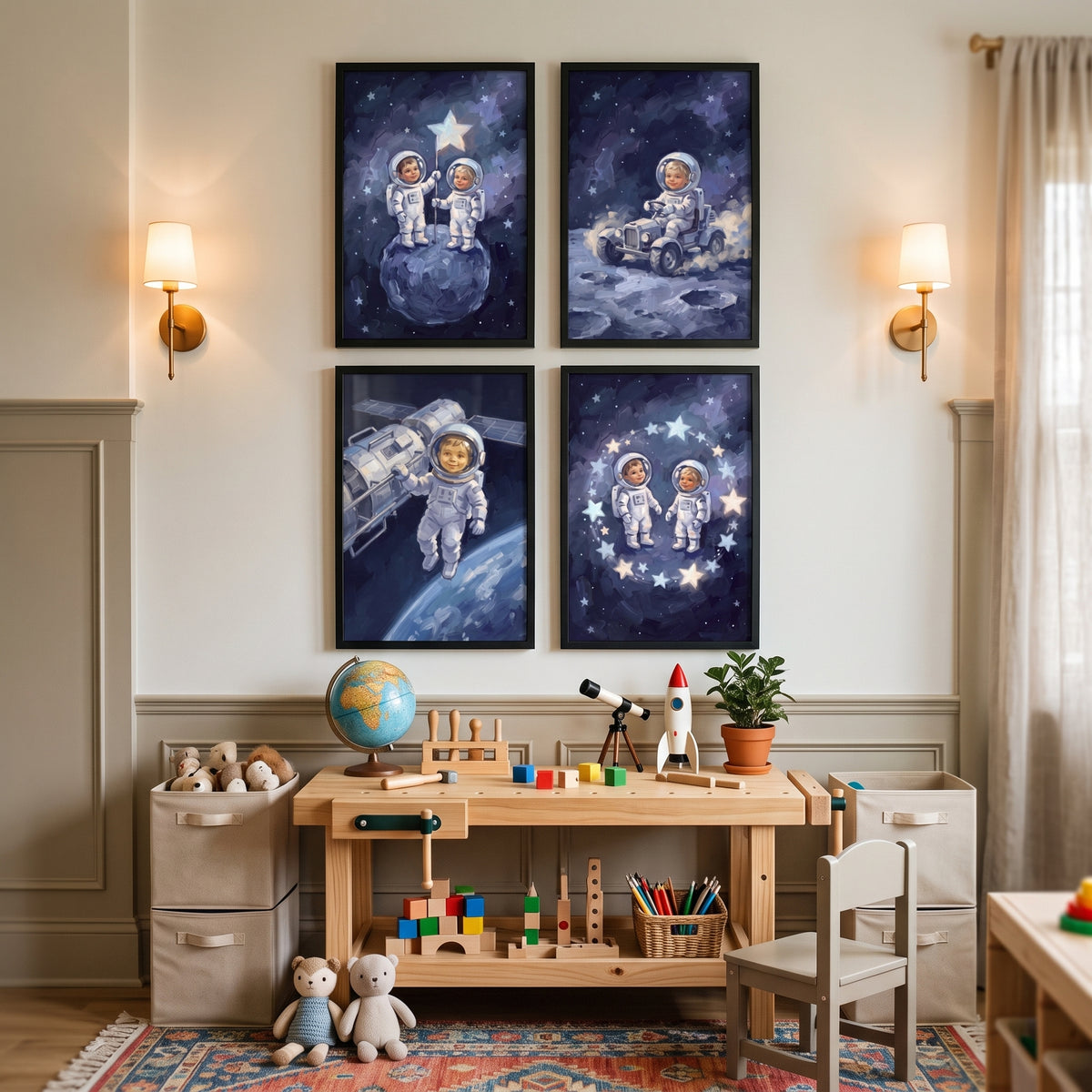 Infinite Space Baby Astronaut Wall Art Set of 4 - Galactic Playtime