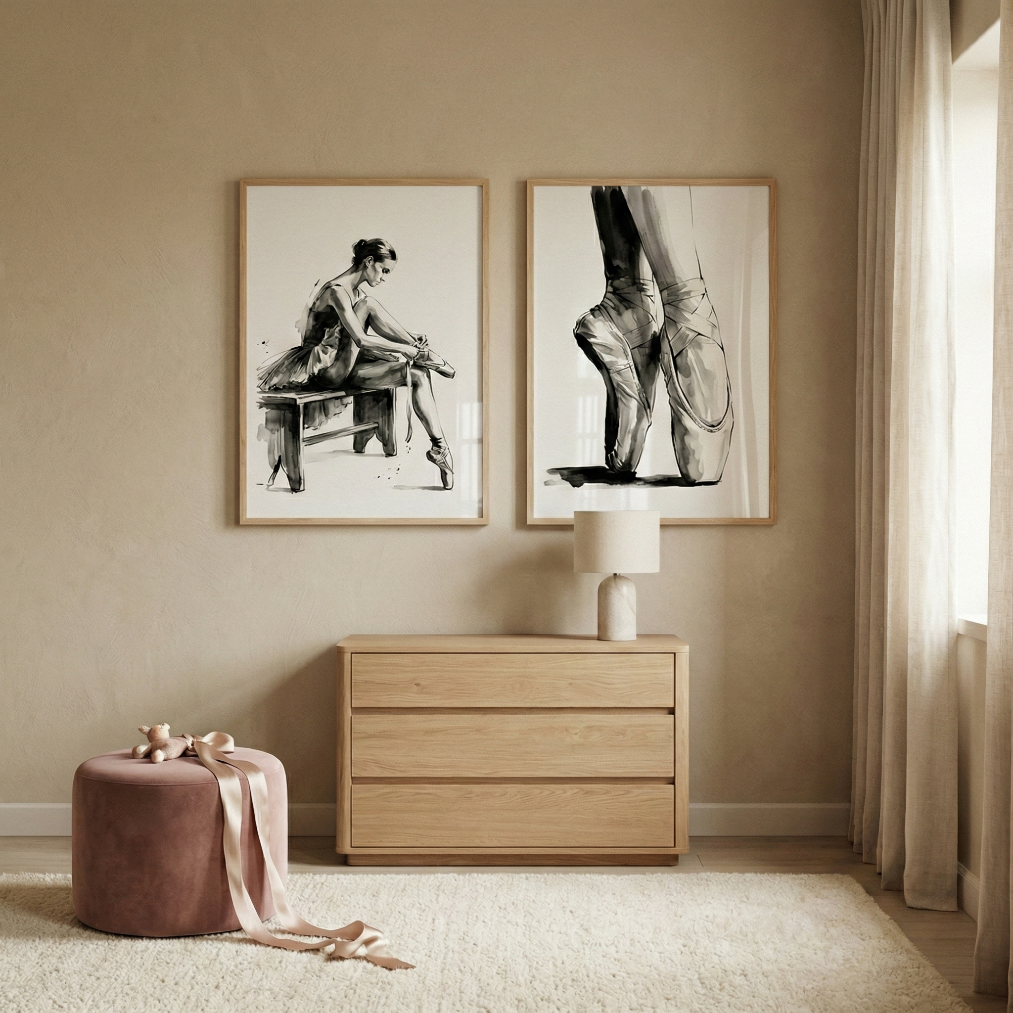 Ink Wash Ballerina Wall Art Set of 2 - Silent Grace