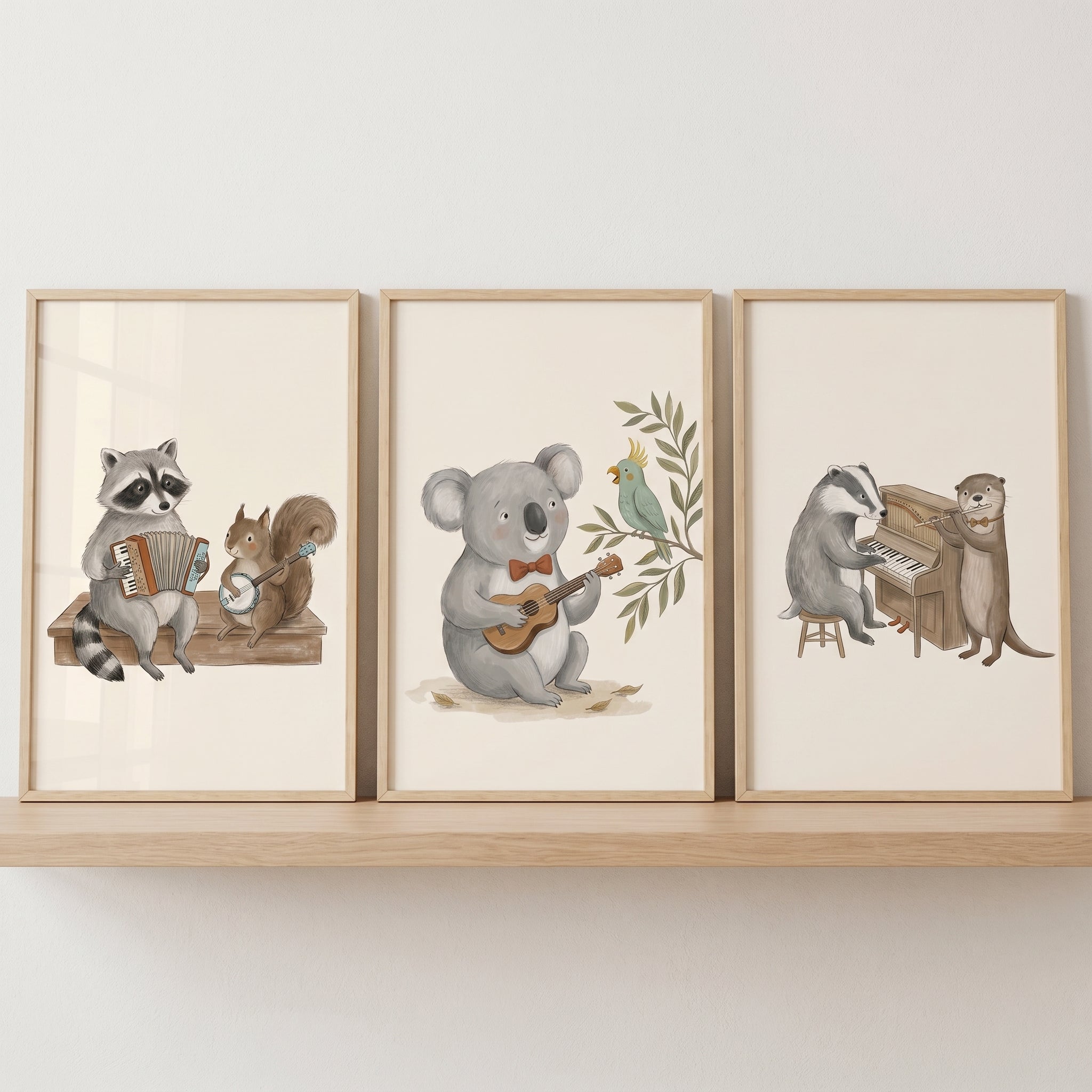 Instrument Playing Woodland Animals Wall Art Set Of 3 - Wildwood Harmony