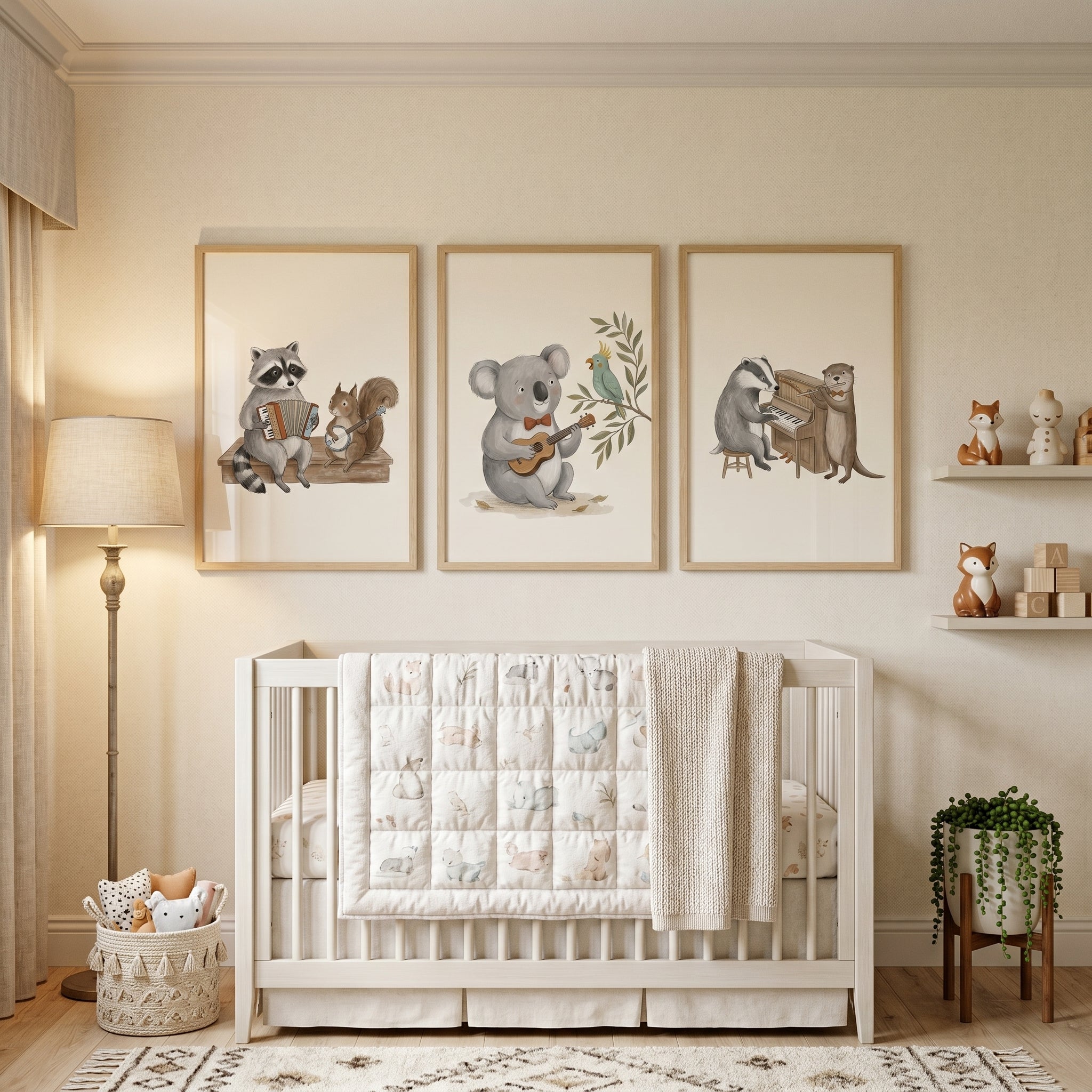 Instrument Playing Woodland Animals Wall Art Set Of 3 - Wildwood Harmony
