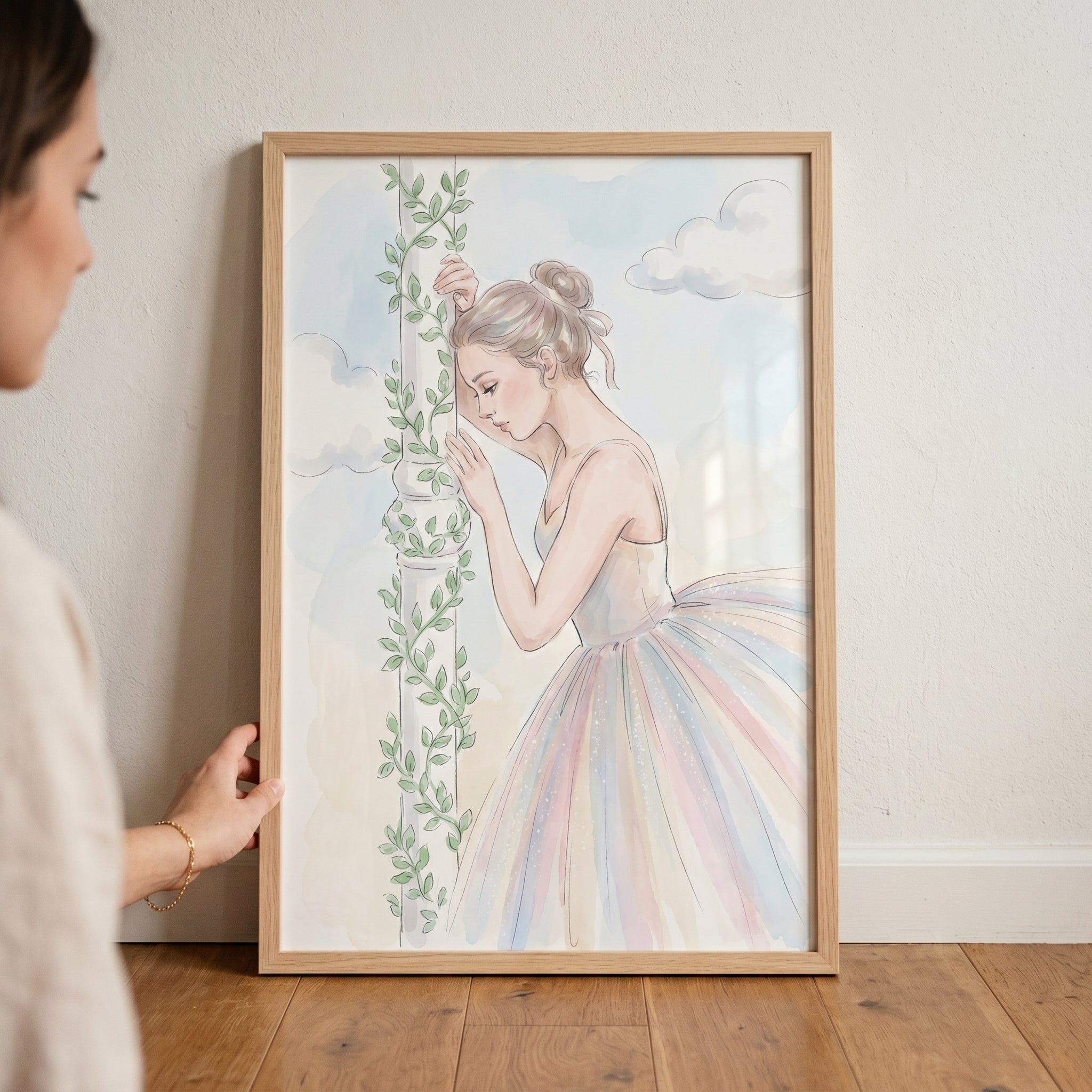 Ivy Pillar Ballerina Artwork - Pastel Garden Grace