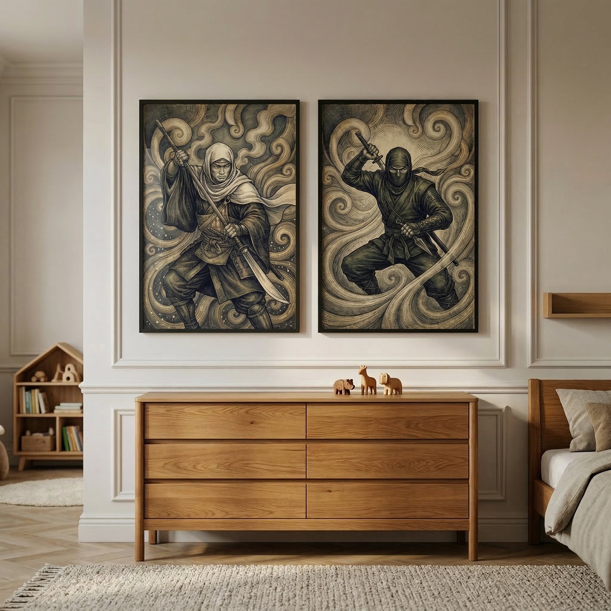 Japanese Warriors Wall Art Set of 2 - Shadow And Steel