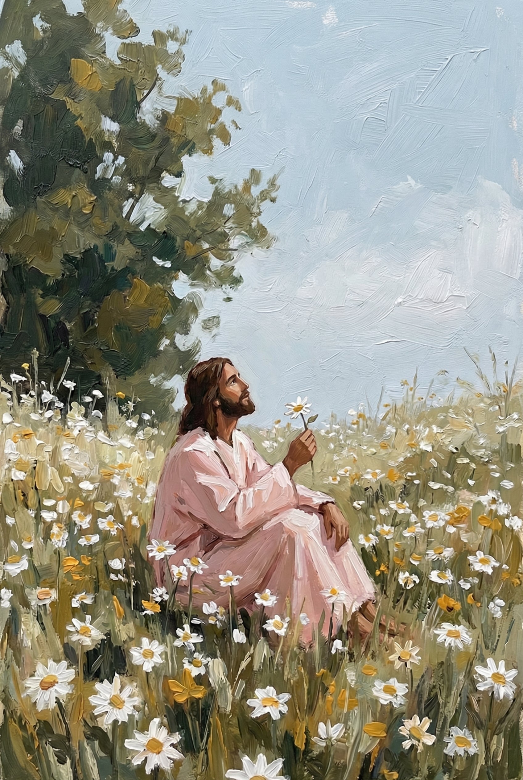 Jesus Christ Daisy Field Wall Art - Jesus In Bloom