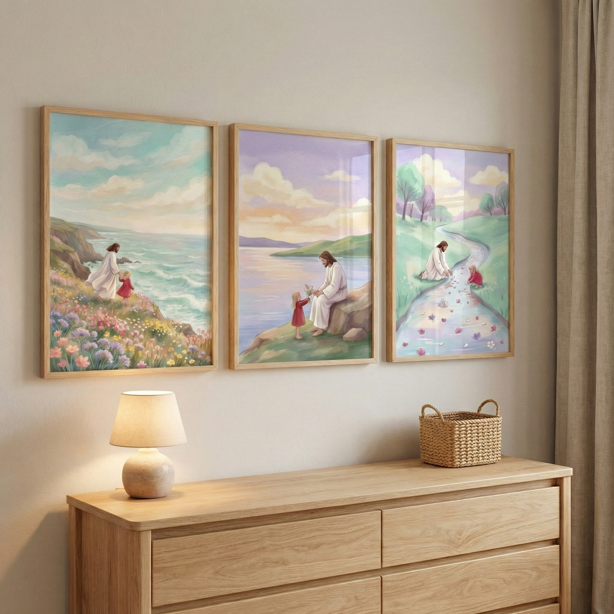Jesus Girls Room Wall Art Set of 3 - Walking With Jesus