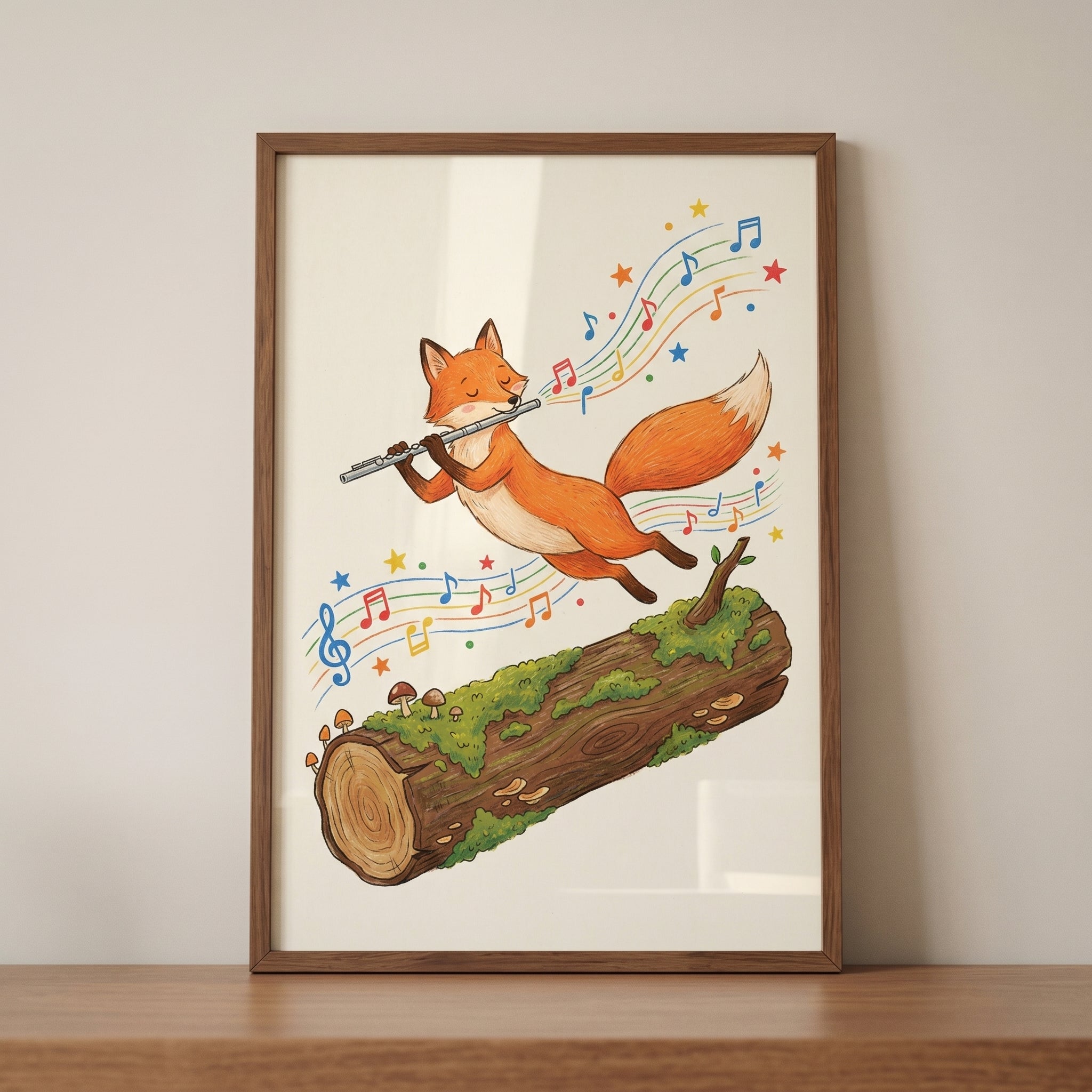 Jumping Flute Playing Fox Wall Art - Musical Fox Leap