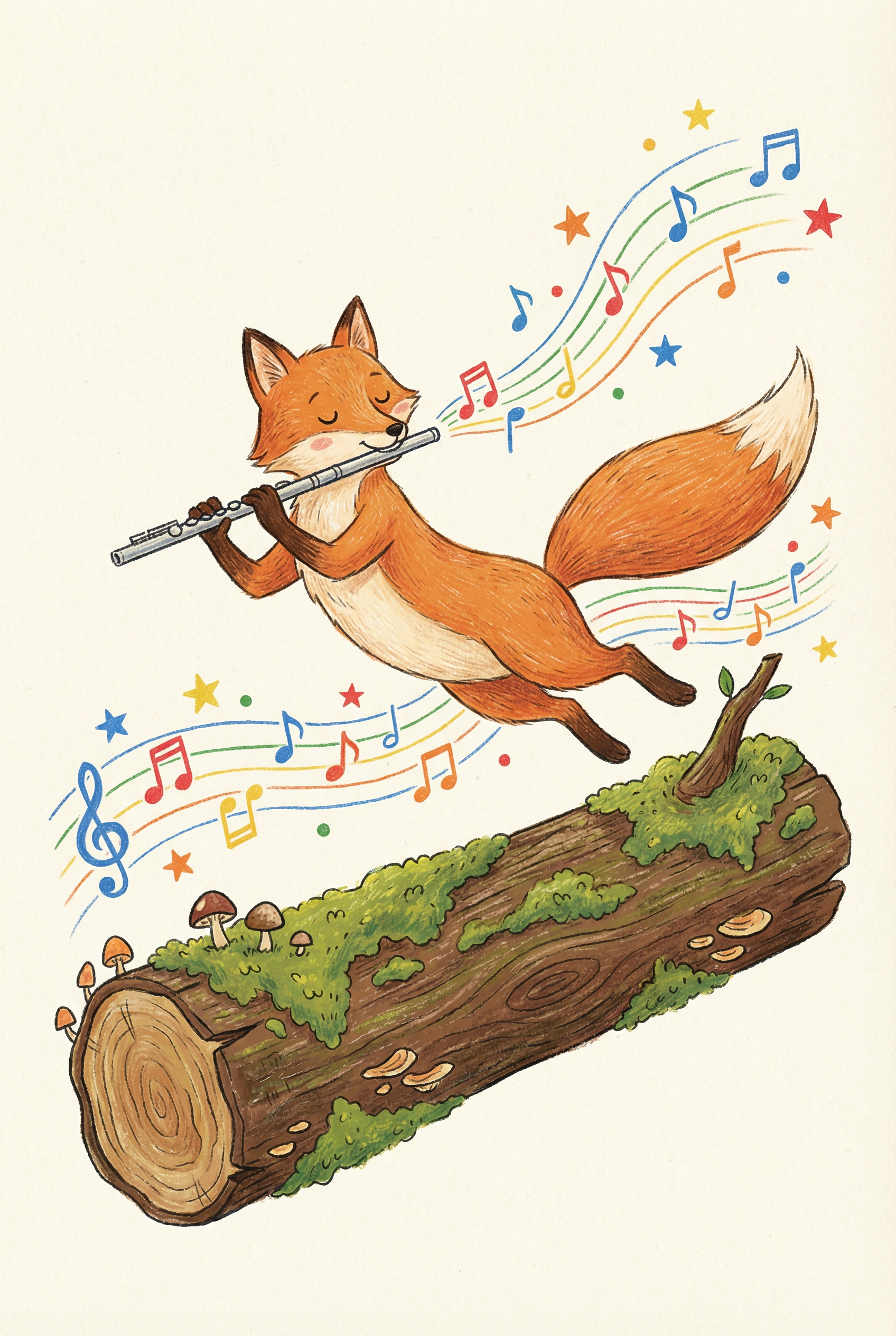 Jumping Flute Playing Fox Wall Art - Musical Fox Leap