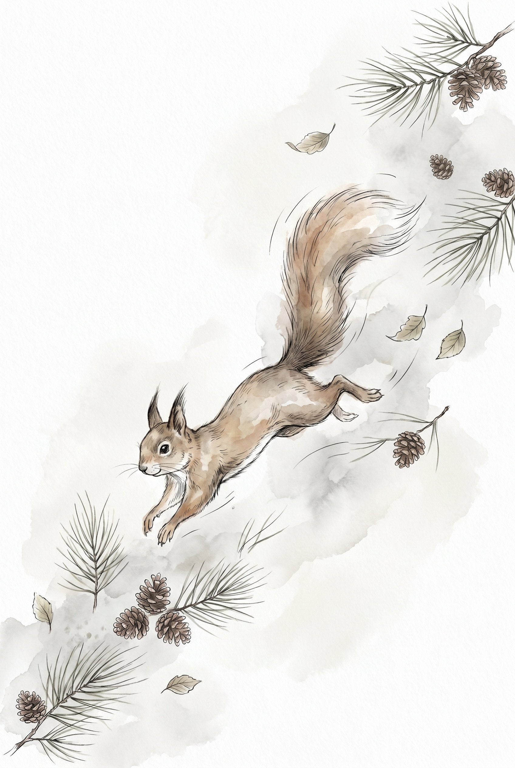 Jumping Pinecone Woodland Squirrel Wall Art - Squirrel Forest Leap
