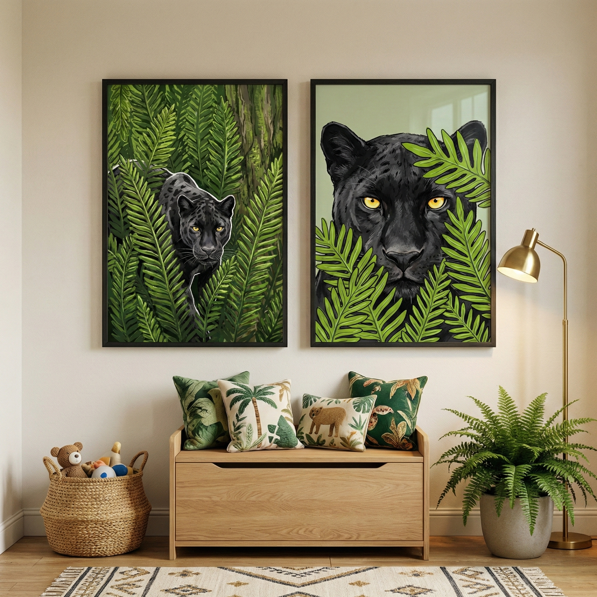 Jungle Black Panther Artwork Set of 2 - Hidden Jungle Eyes