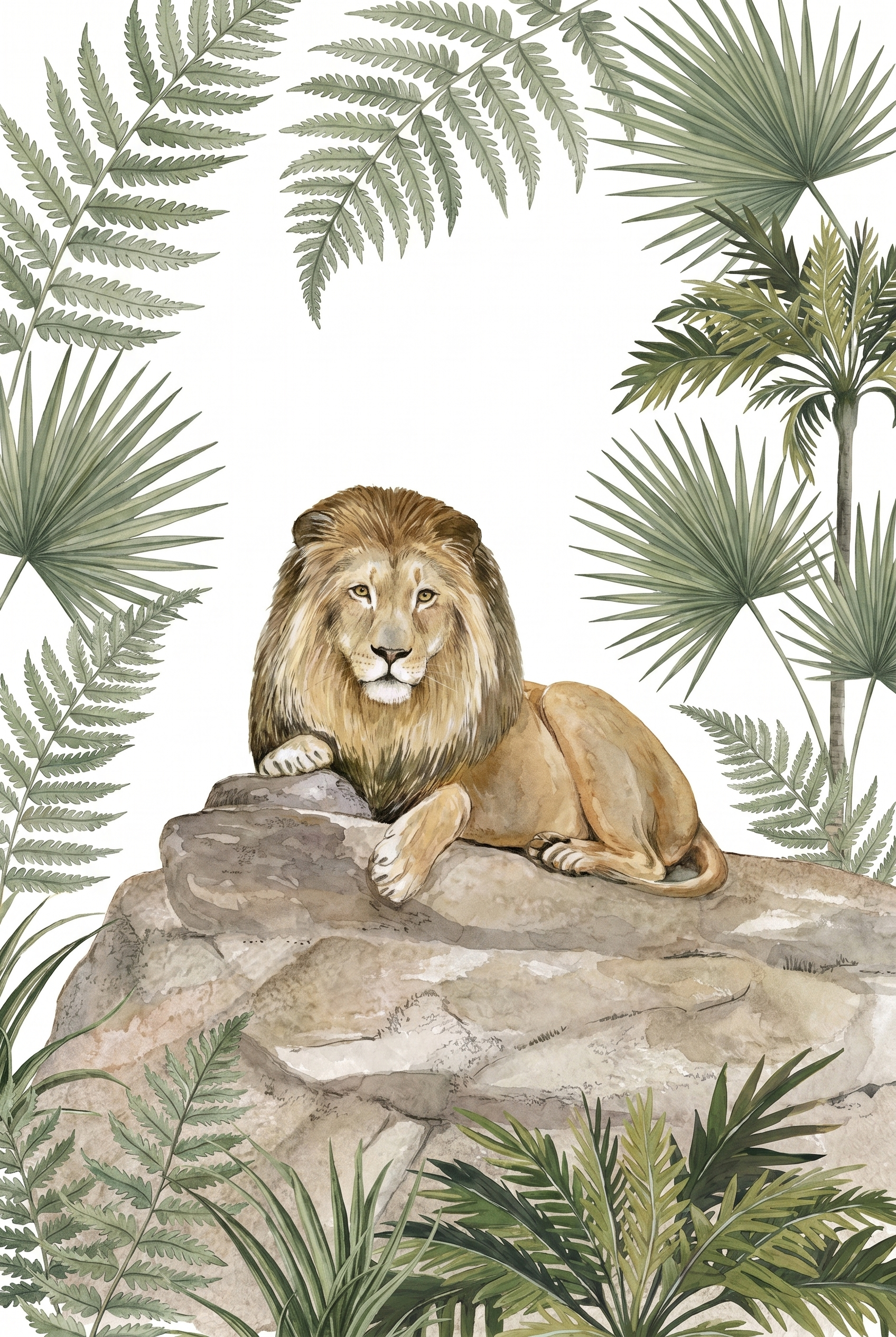 Jungle Foliage Lion Wall Art - Majestic Jungle Lion