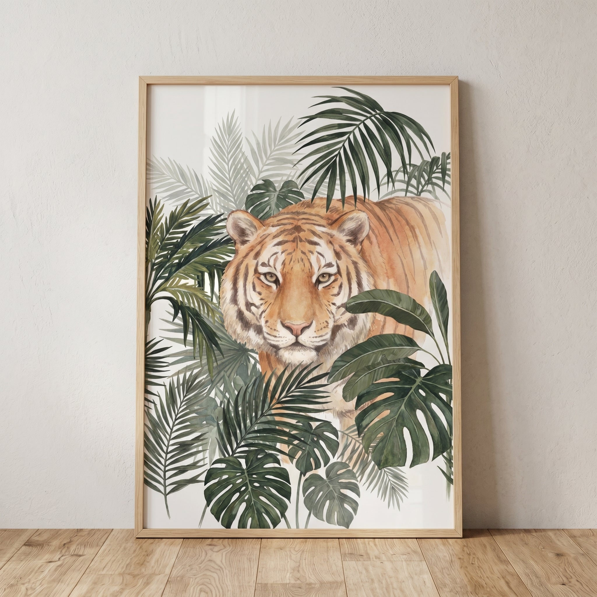 Jungle Leaf Tiger Wall Art - Majestic Jungle Gaze