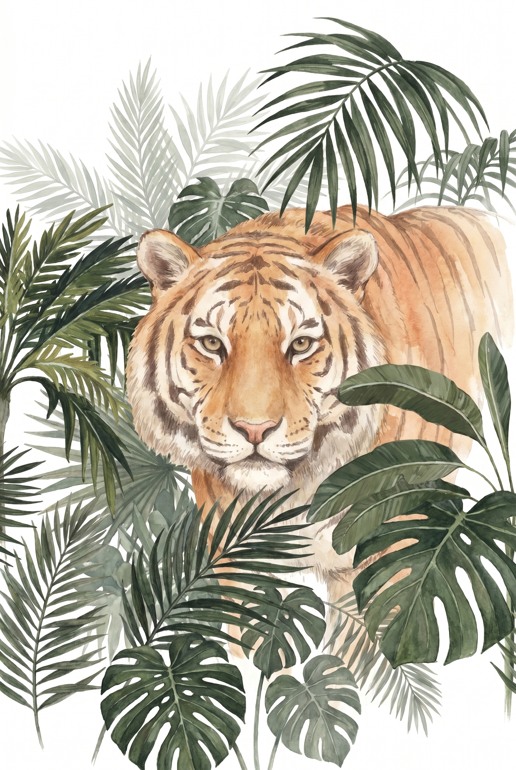Jungle Leaf Tiger Wall Art - Majestic Jungle Gaze