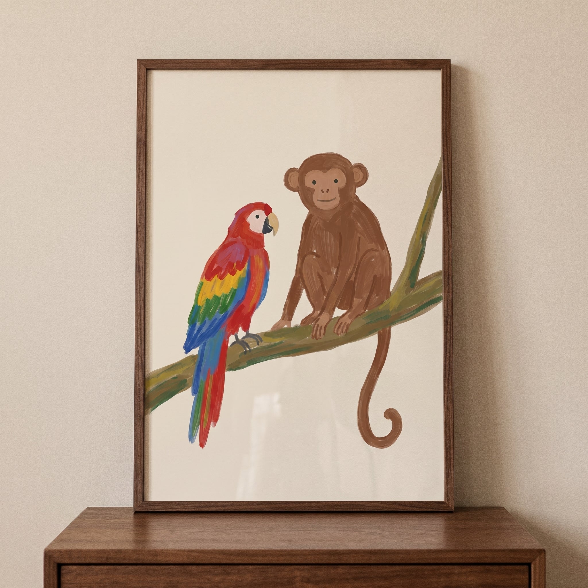 Jungle Monkey And Parrot Animals Wall Art - Jungle Tree Friends