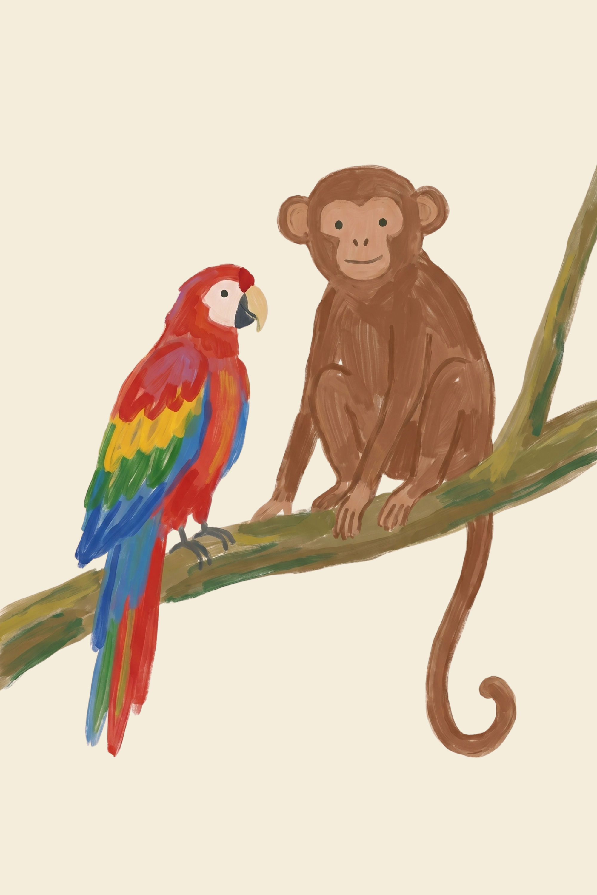 Jungle Monkey And Parrot Animals Wall Art - Jungle Tree Friends
