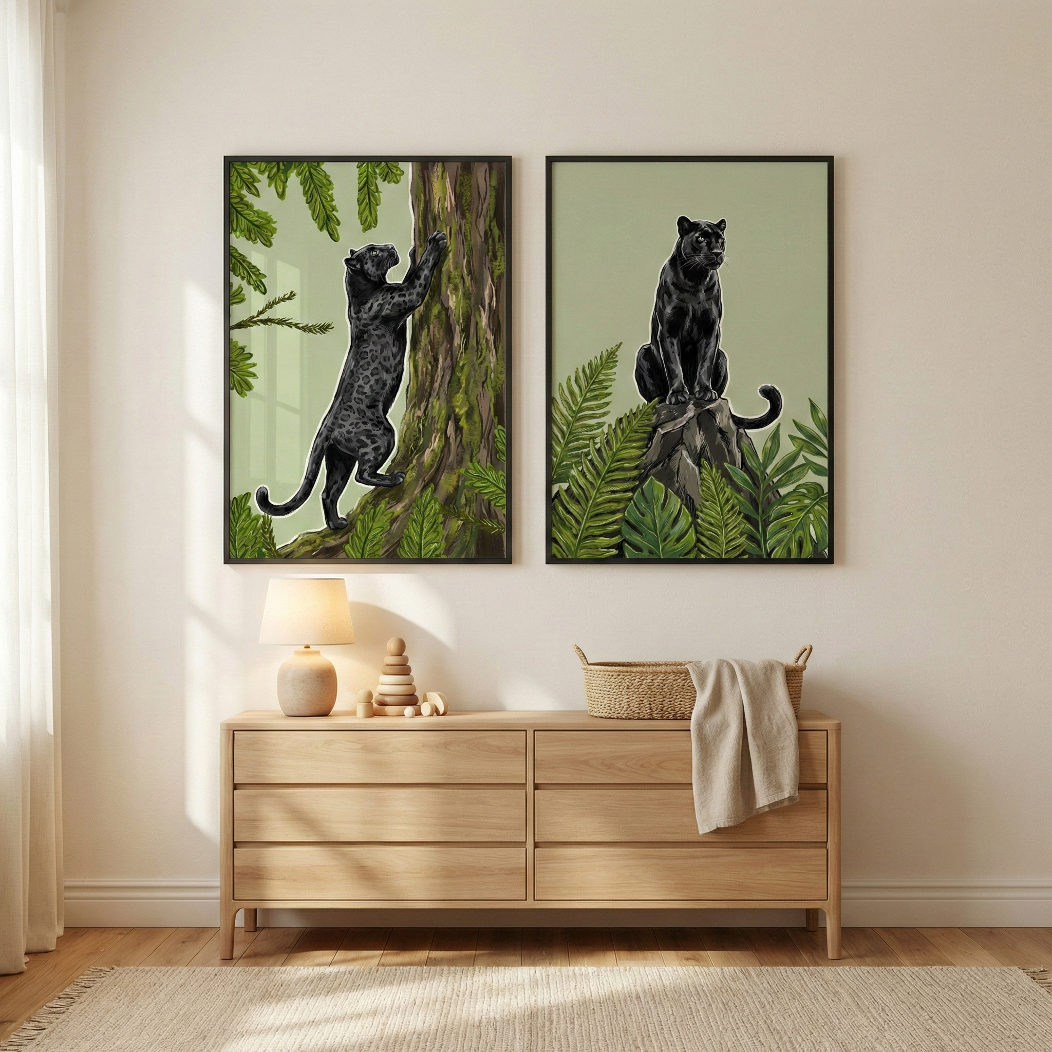 Jungle Panther Art Set of 2 - Midnight Jungle Hunter