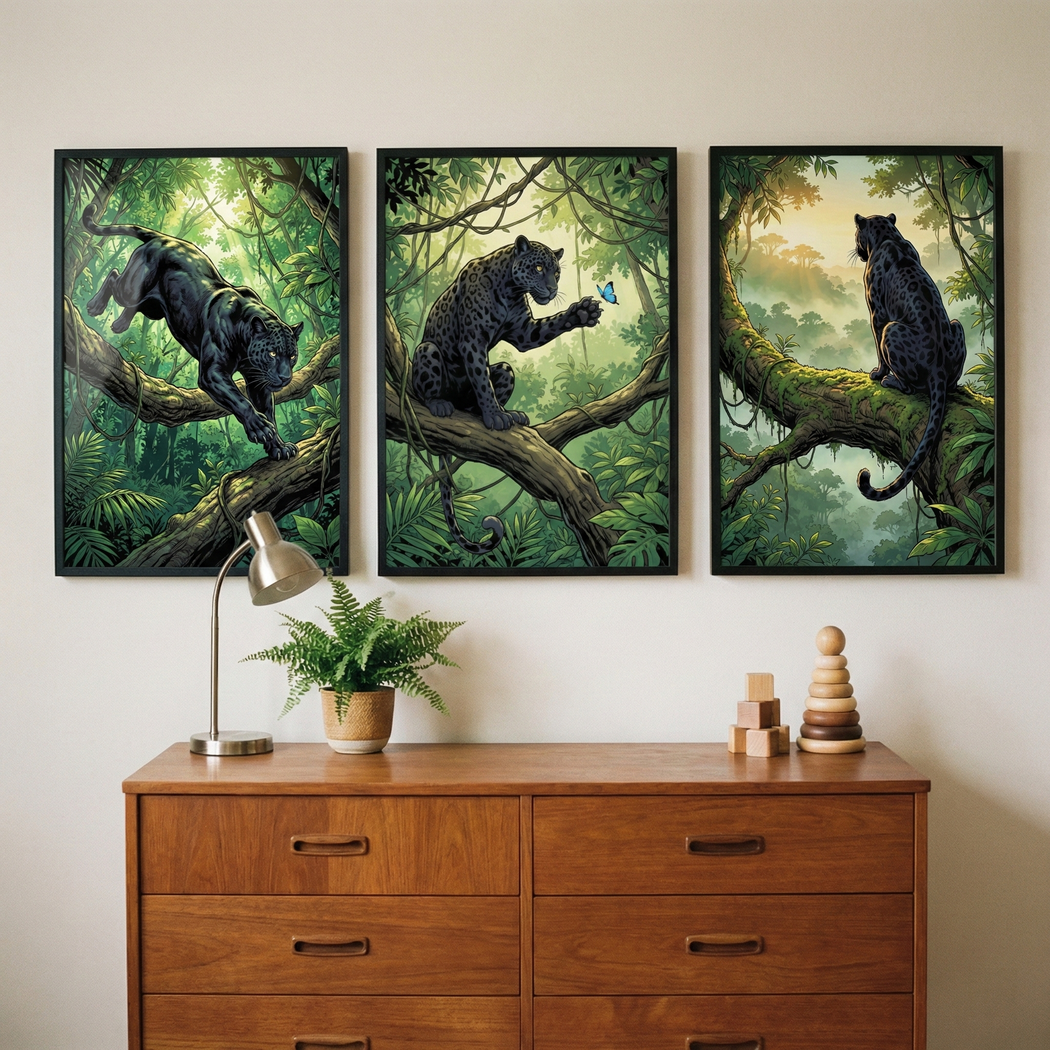 Jungle Panther Artwork Set of 3 - Wild Jungle Cat