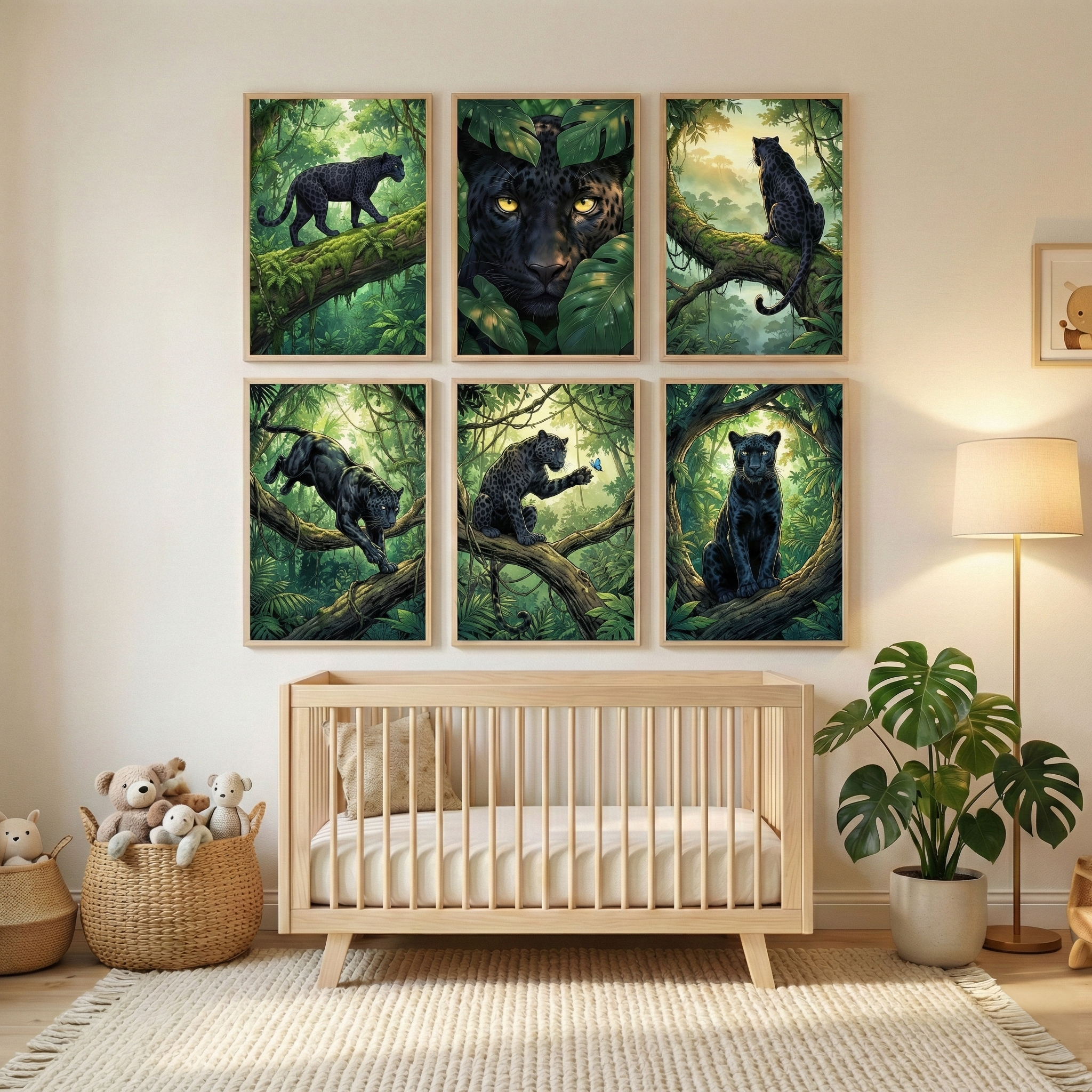 Jungle Panther Wall Art Set of 6 - Jungle Shadow Cat