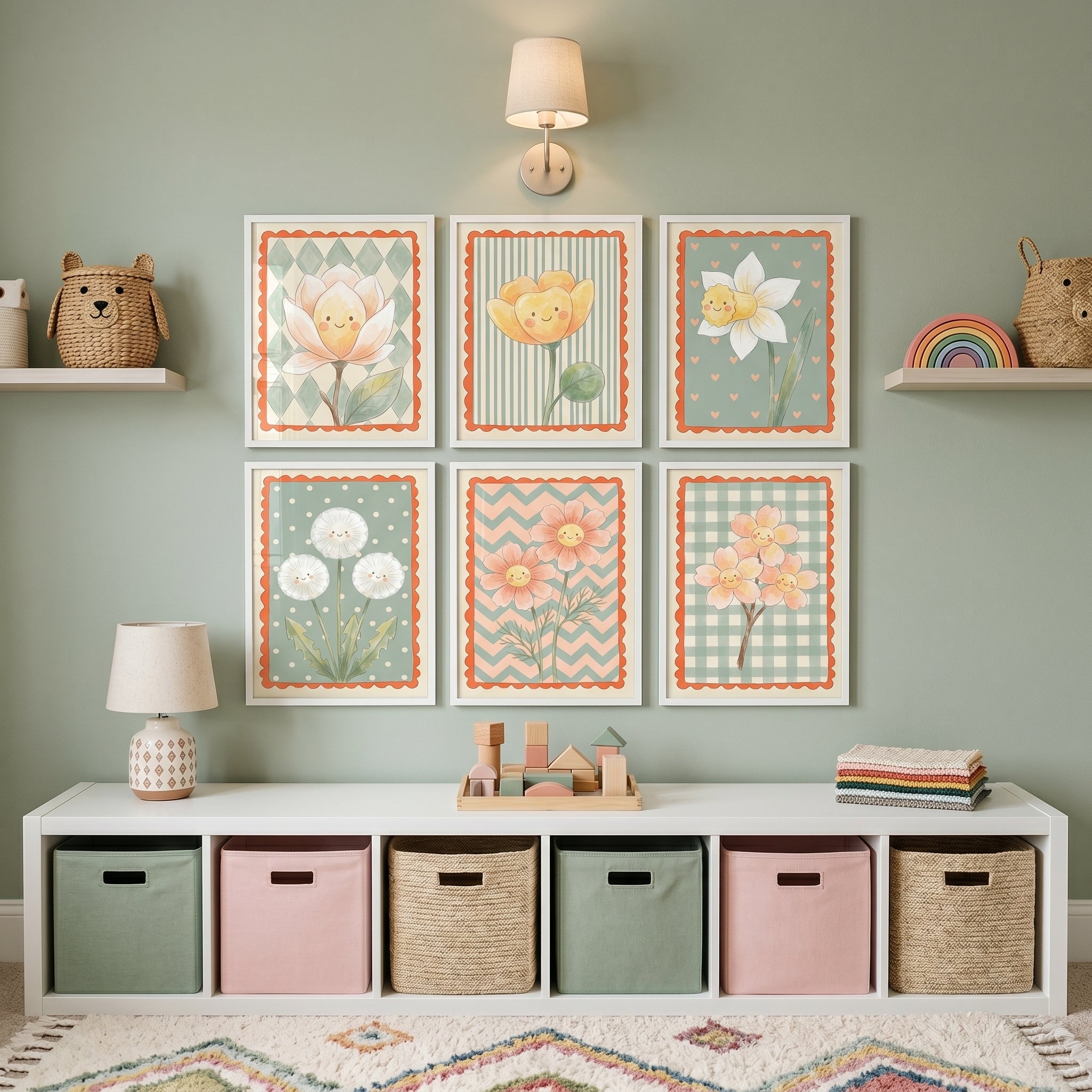 Kawaii Garden Smiling Flower Wall Art Set of 6 - Smiling Bloom Cards