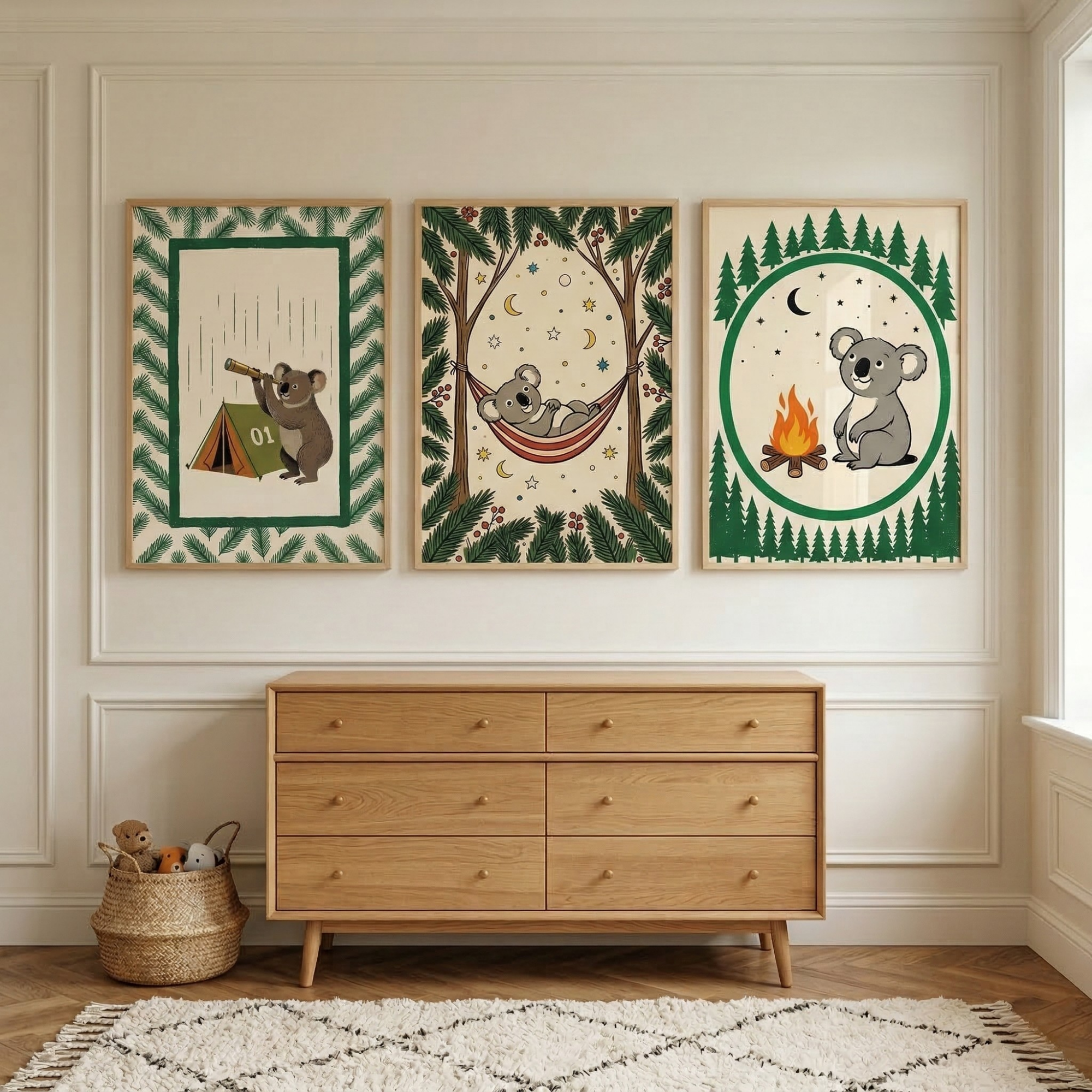 Starry Night Koala Wall Art Set of 3 - Night Forest Adventure