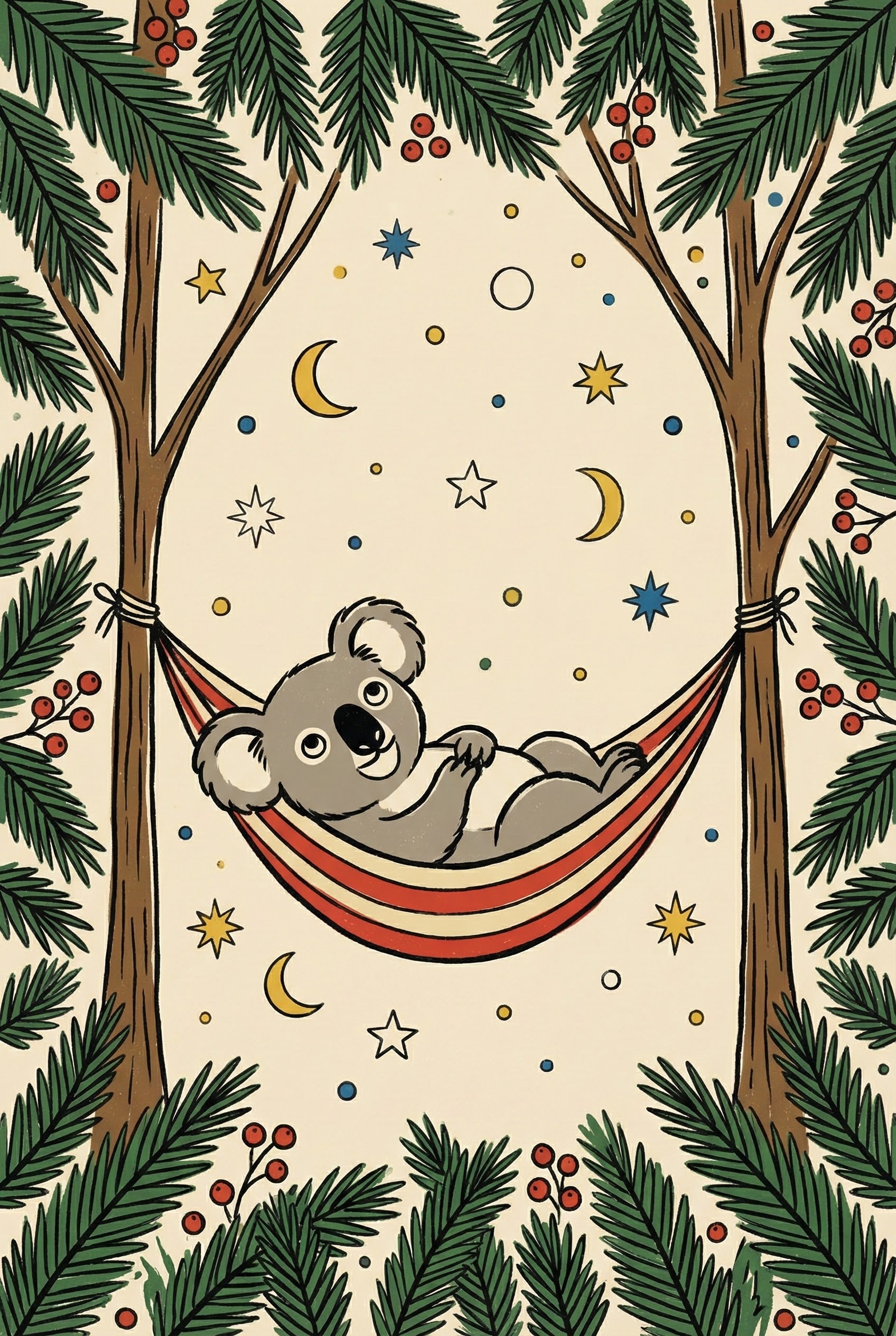Koala In Hammock Whimsical Illustration Wall Art - Dreamy Forest Nap