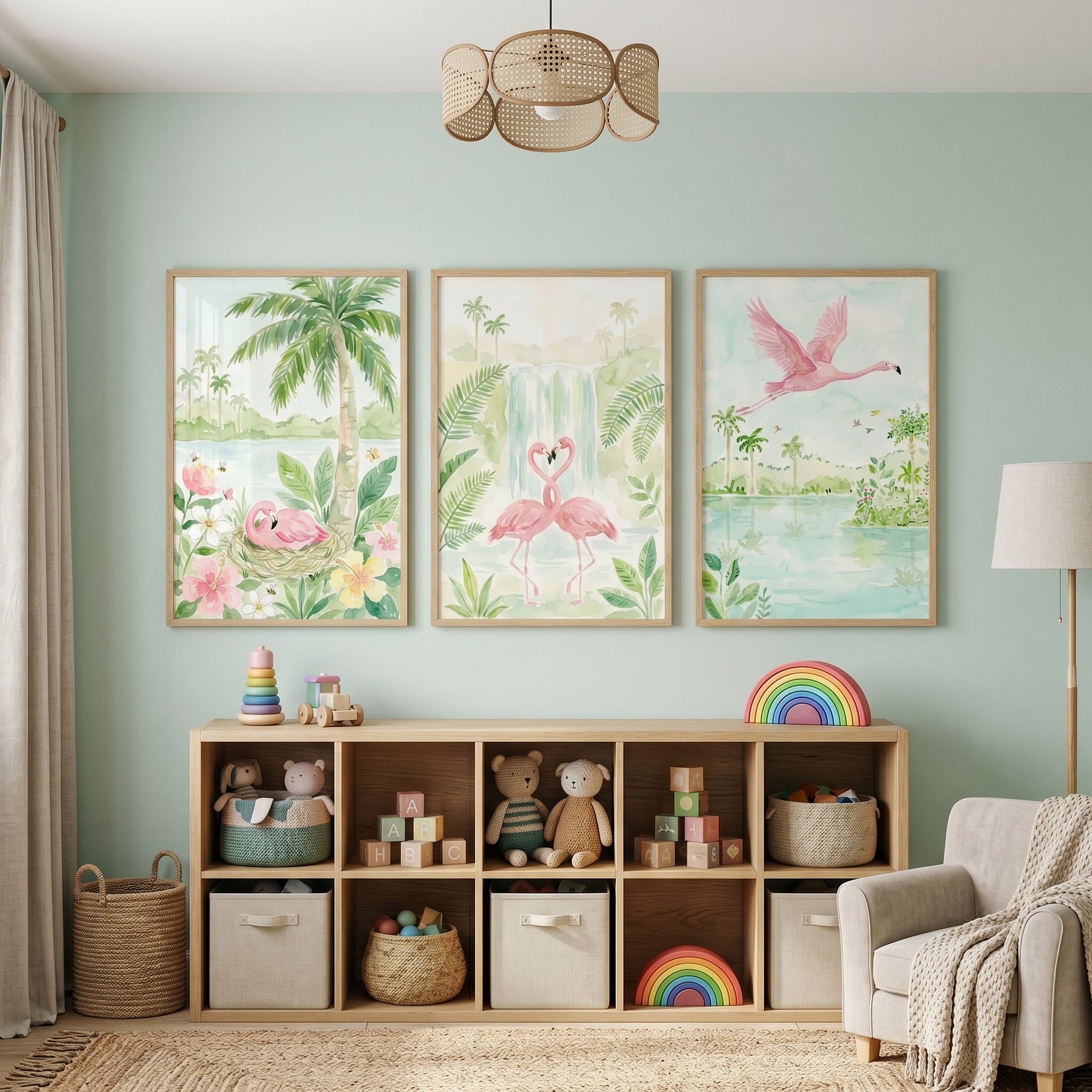 Lagoon Pink Flamingo Wall Art Set Of 3 - Tropical Flamingo Trio