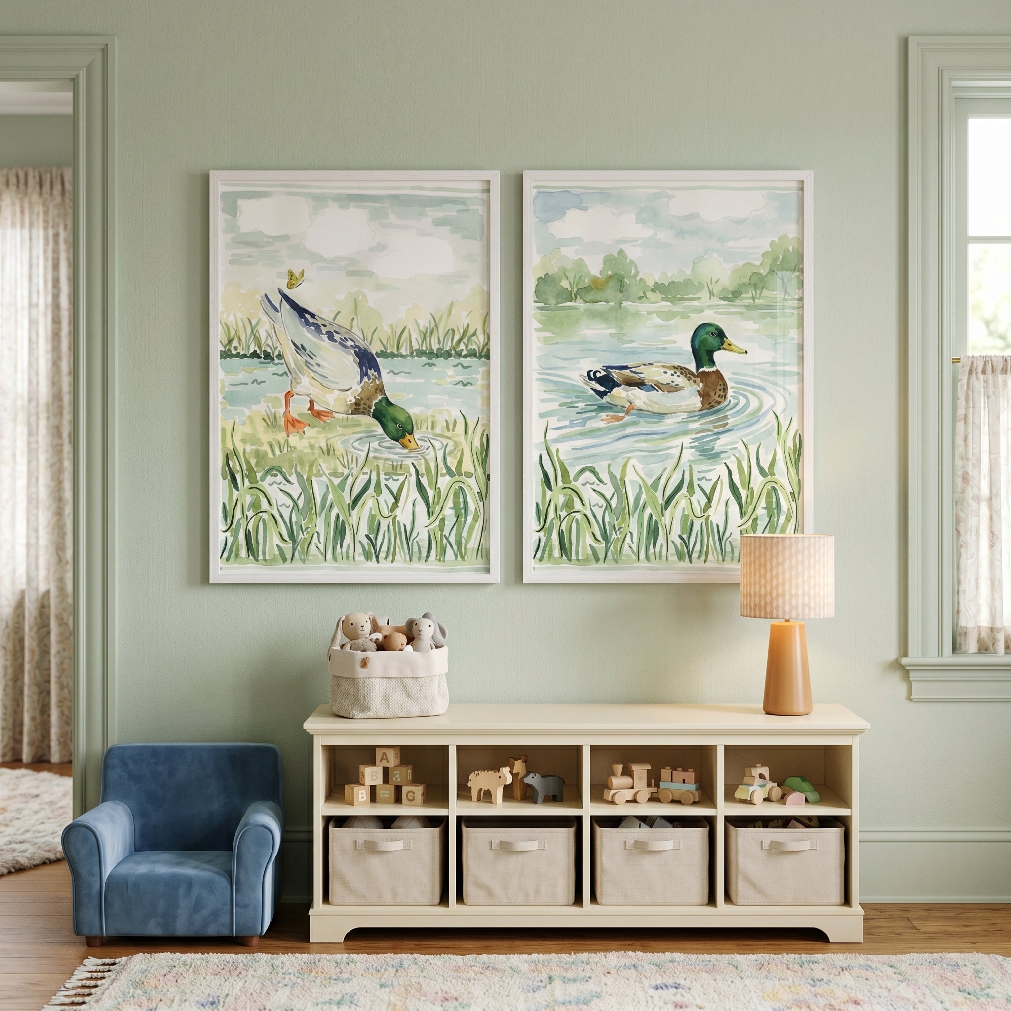 Lake Mallard Duck Wall Art Set of 2 - Mallard Pond Life