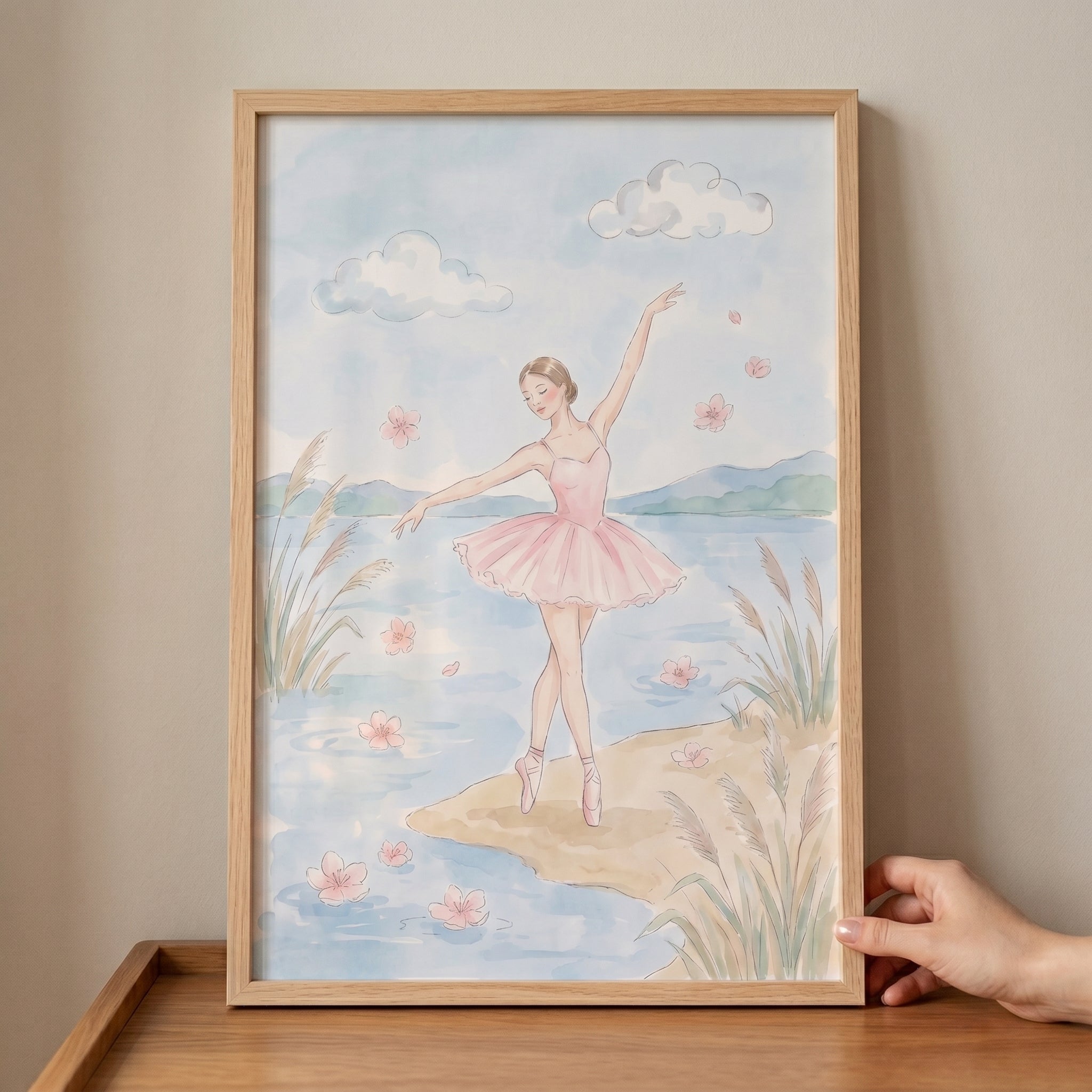 Lake Shore Pink Ballerina Wall Art - Serene Lakeside Ballet