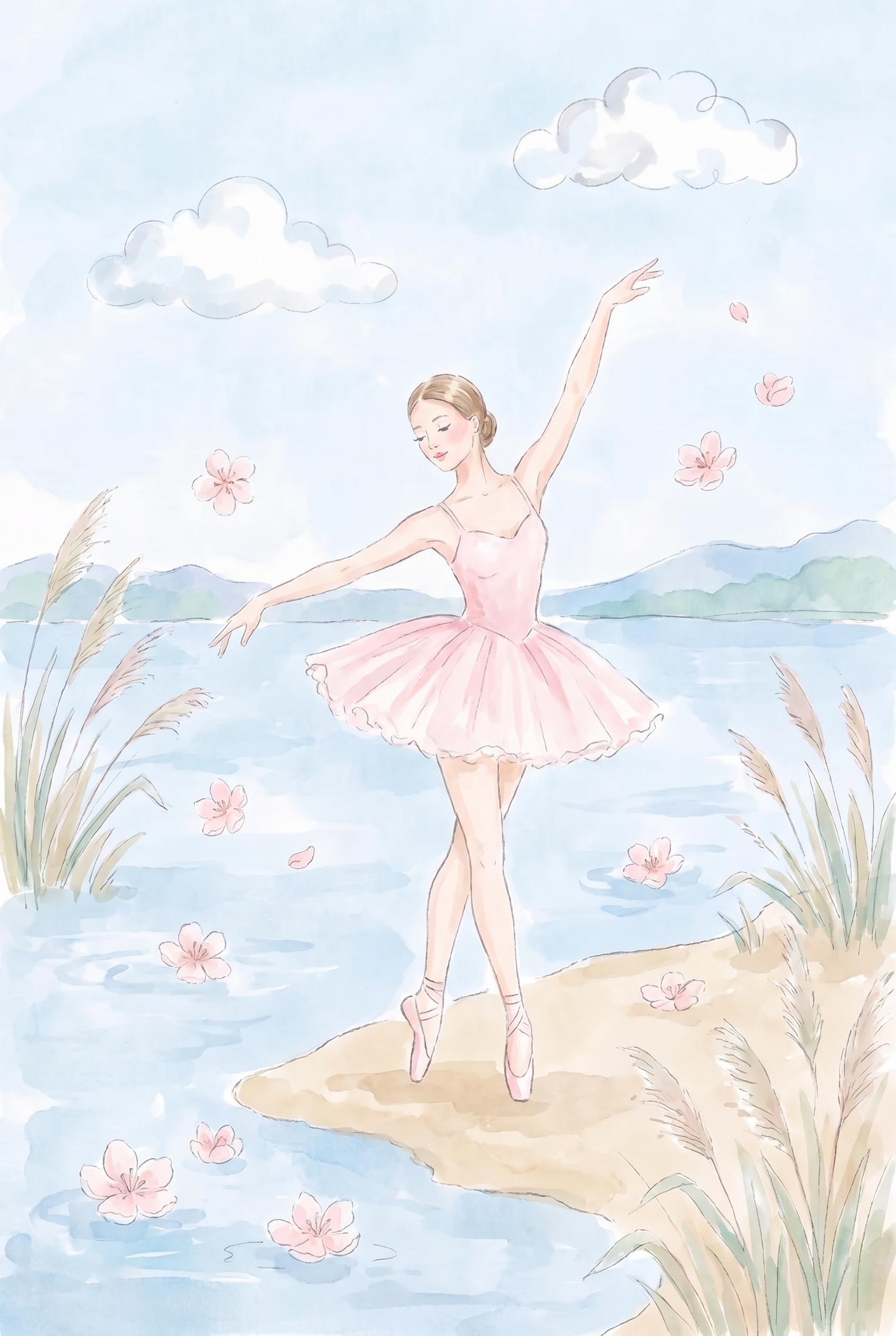 Lake Shore Pink Ballerina Wall Art - Serene Lakeside Ballet