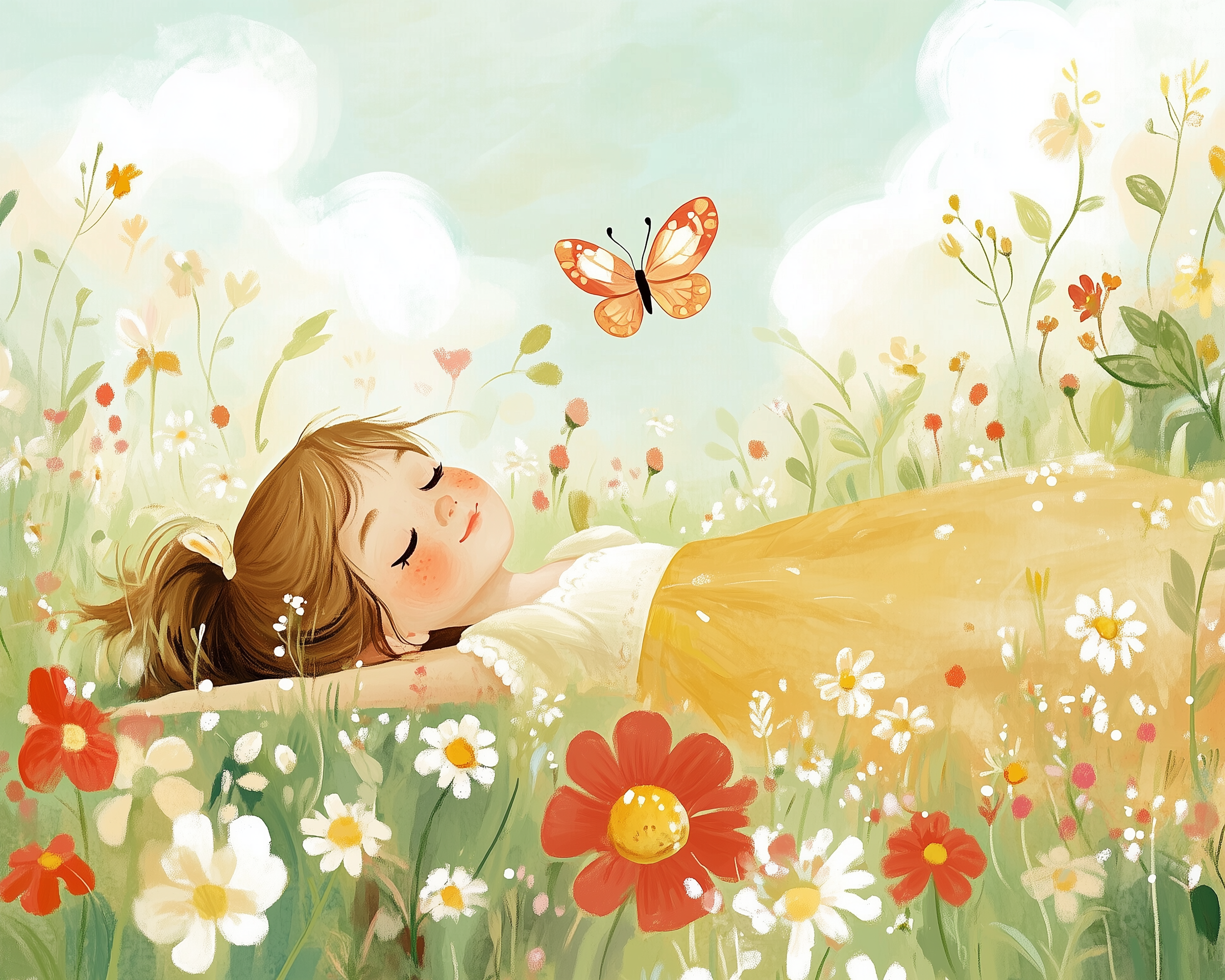 Wildflower Meadow Butterfly Wall Art for Nursery, Playroom or Kids Bedrooms - Dreamy Nature Illustration - Daydreamer