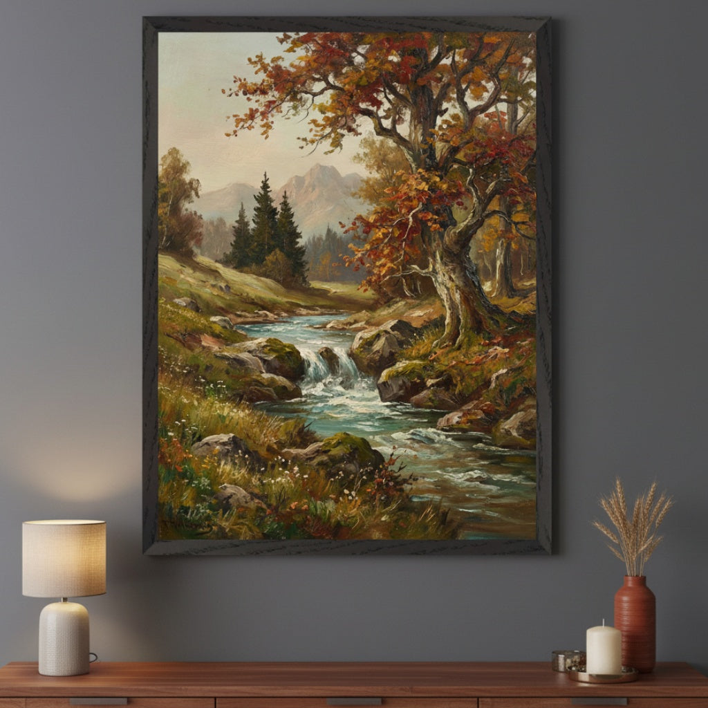 Autumn Stream - Landscape Framed Wall Art for Living Room, Bedroom or Office
