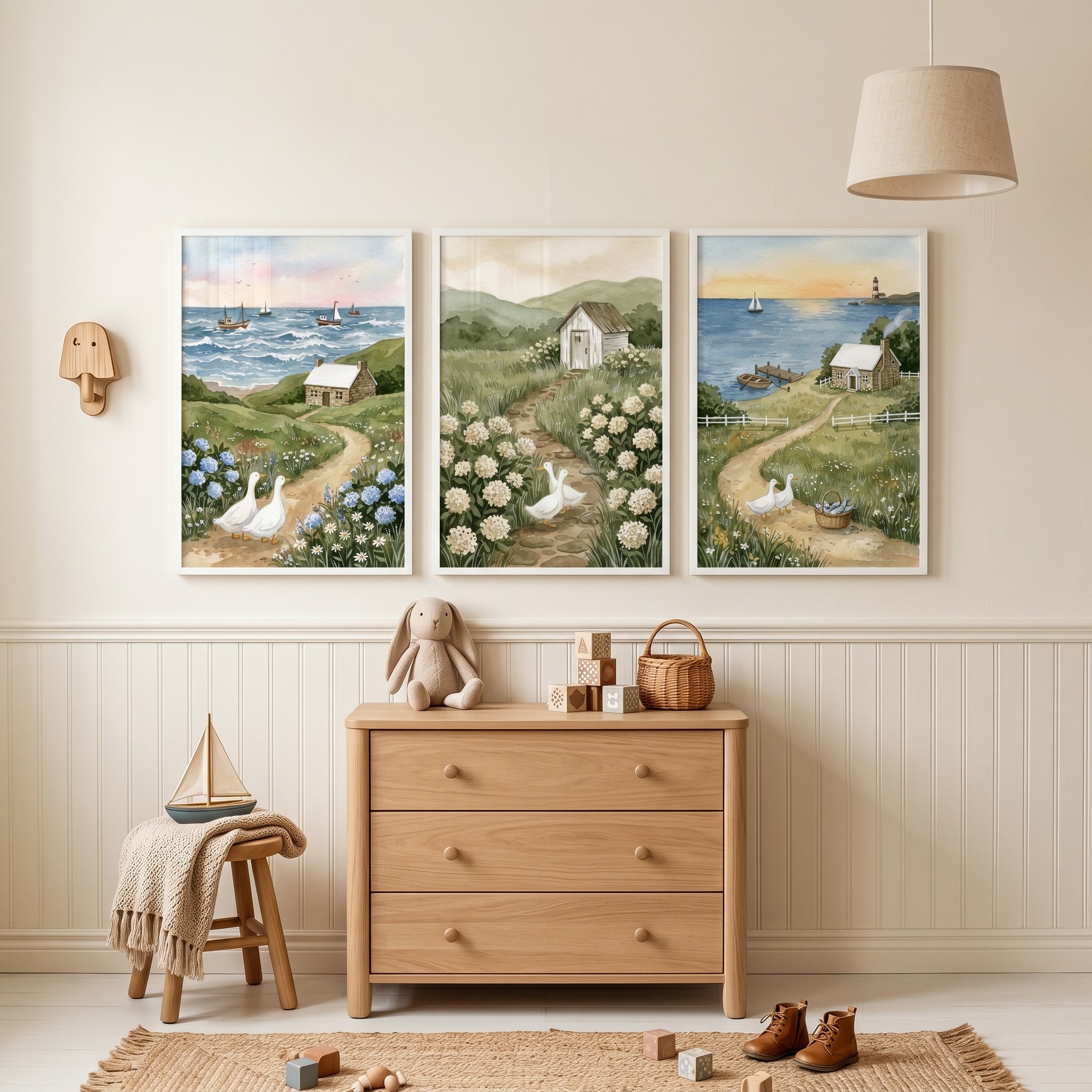 Landscape White Ducks Wall Art Set of 3 - Coastal Cottage Stroll