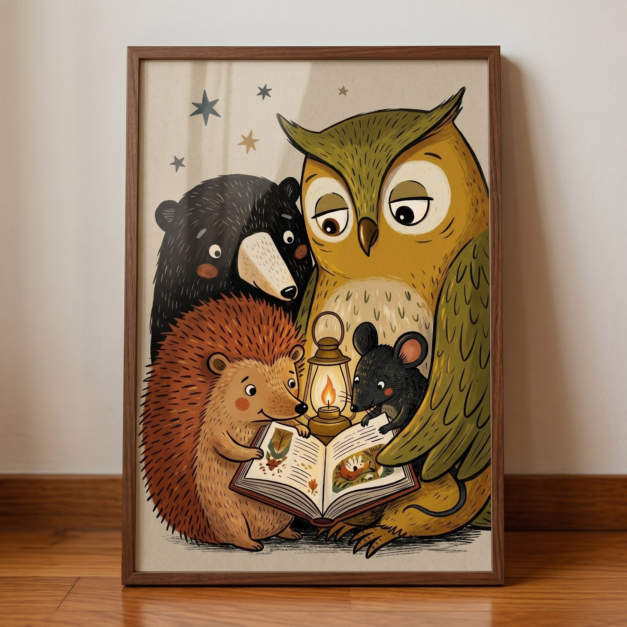 Lantern Light Forest Owl Animals Artwork - Midnight Lantern Tales