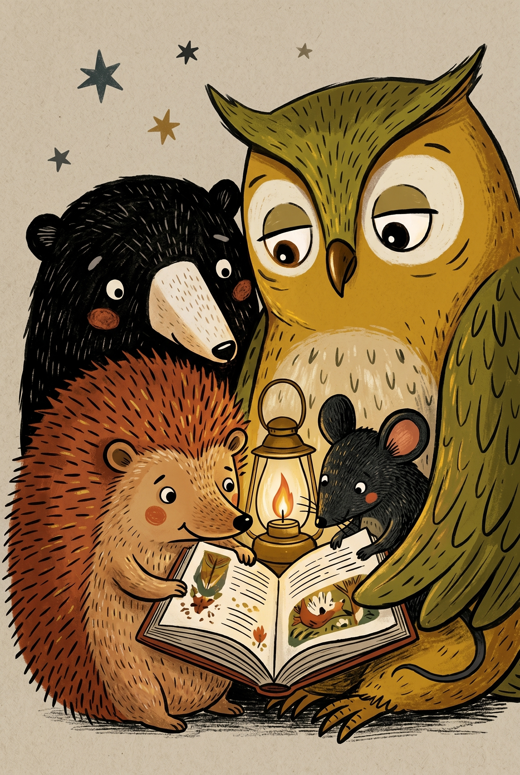Lantern Light Forest Owl Animals Artwork - Midnight Lantern Tales