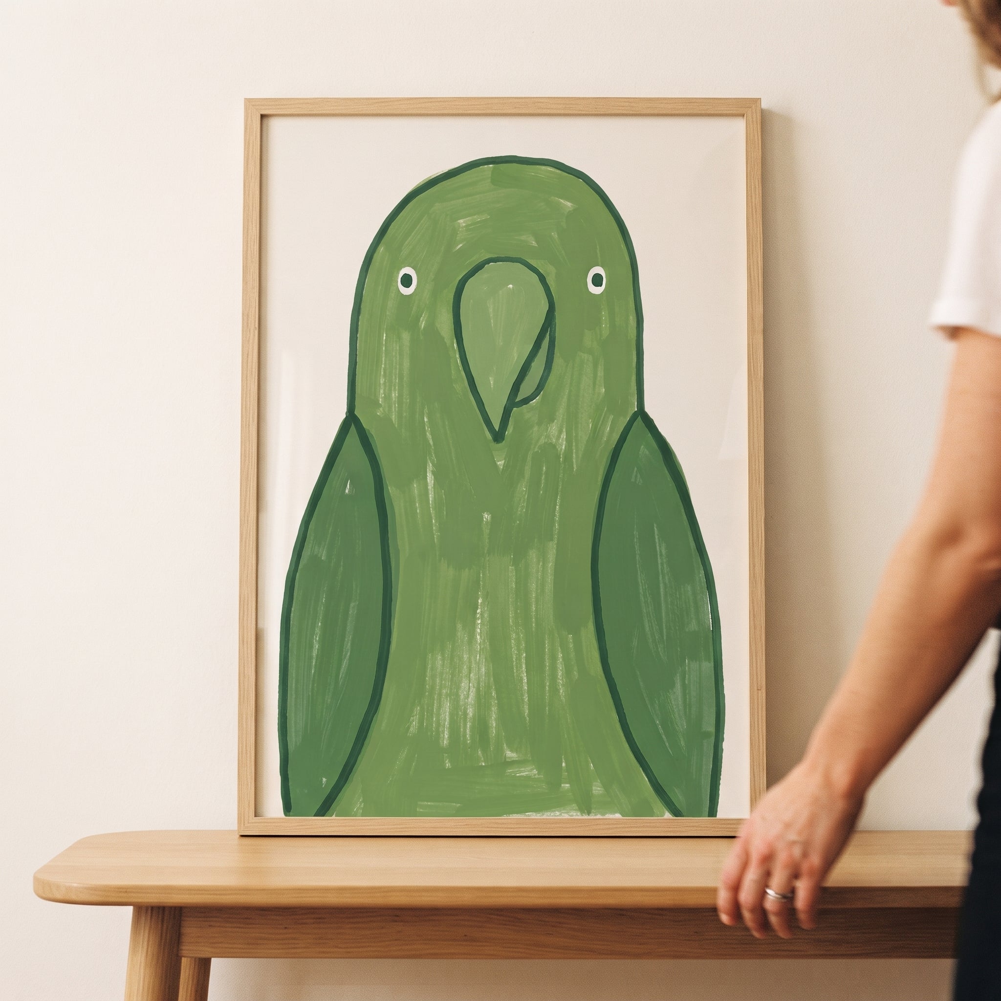 Large Beak Green Parrot Print - Verdant Feathers