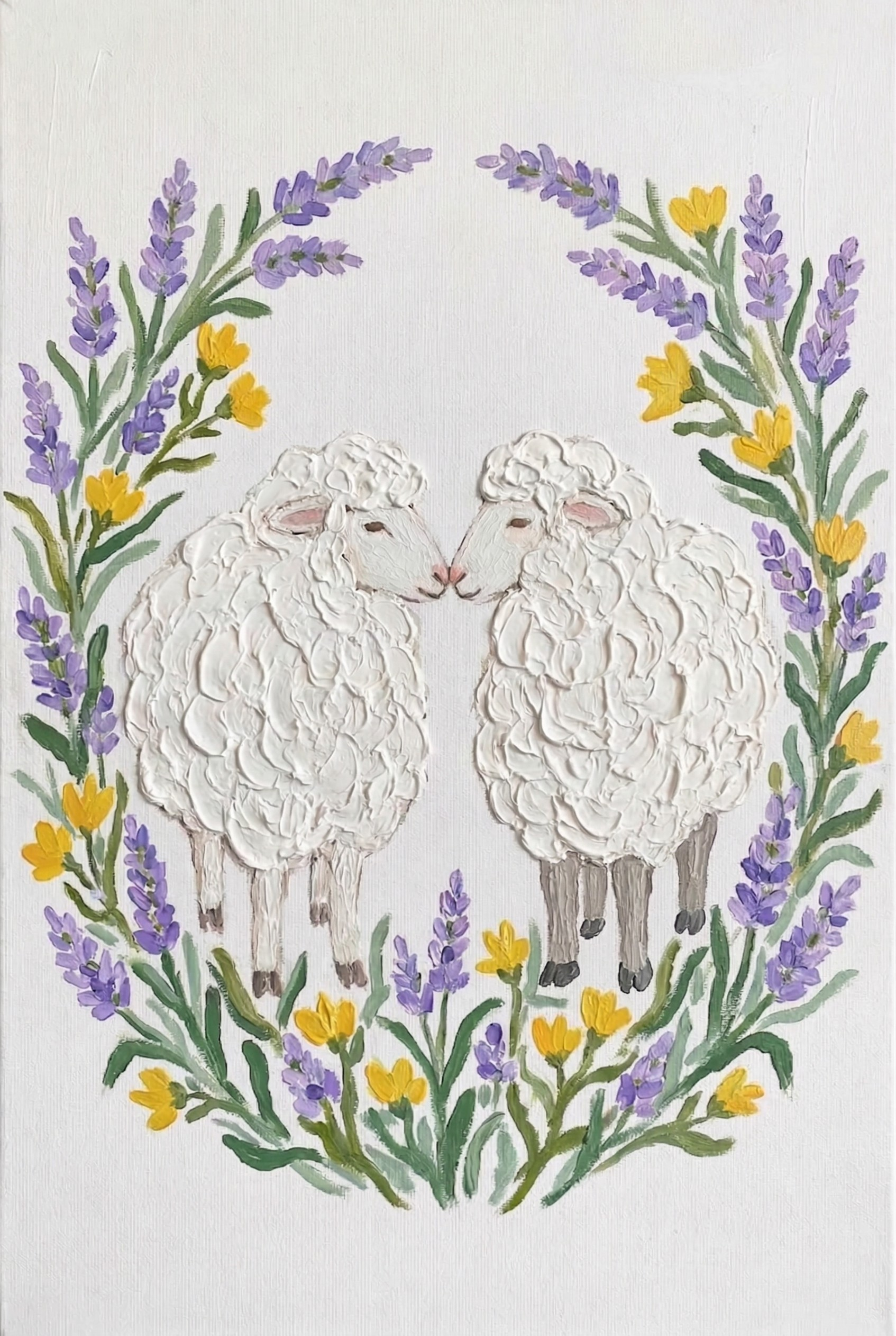 Lavender Flower Wreath Sheep Wall Art - Lavender Lamb Love