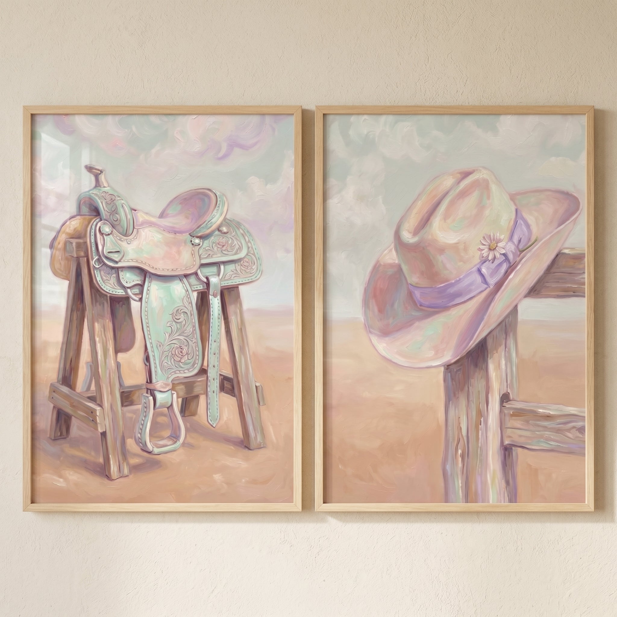 Lavender Mint Western Wall Art Set of 2 - Pastel Cowgirl Charm