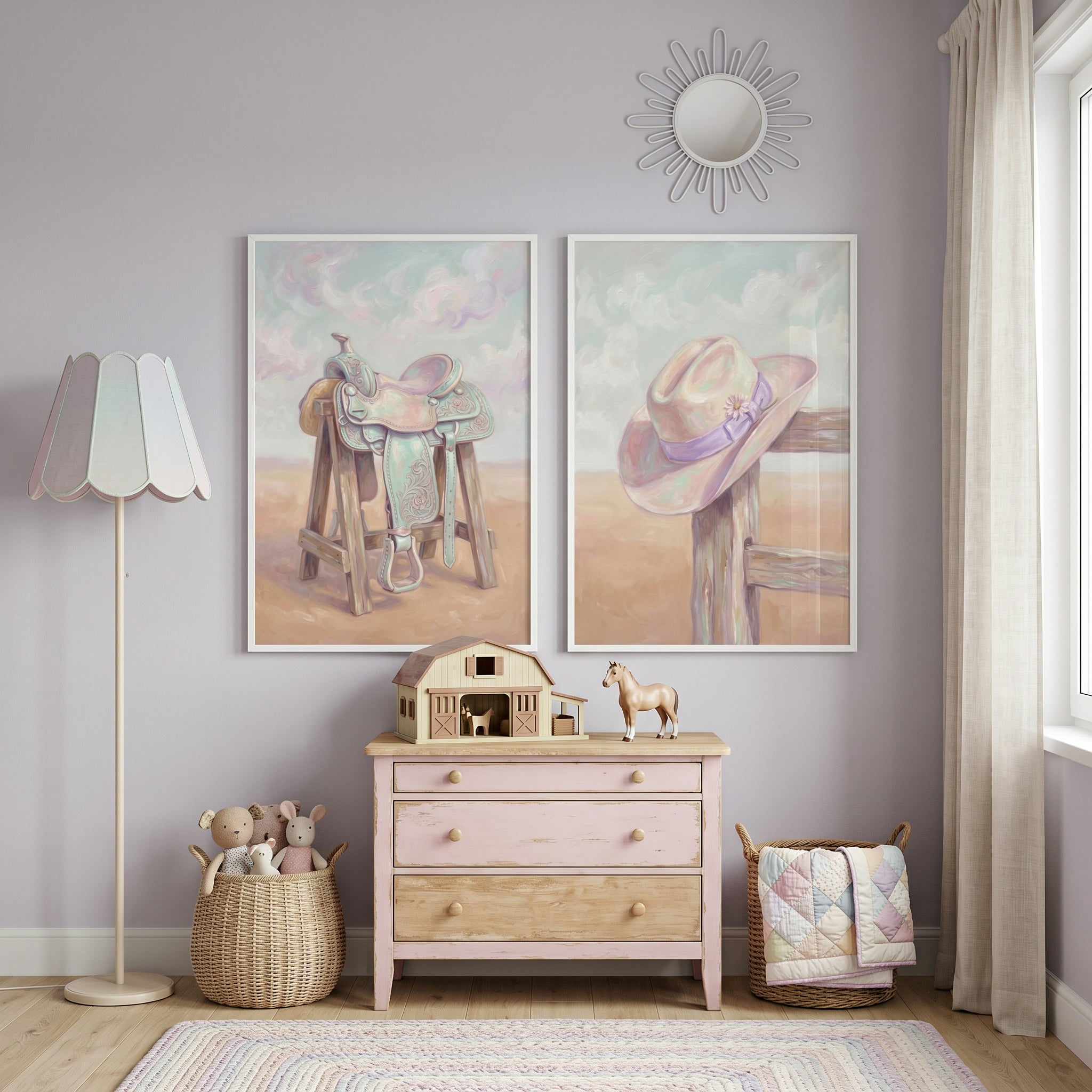 Lavender Mint Western Wall Art Set of 2 - Pastel Cowgirl Charm