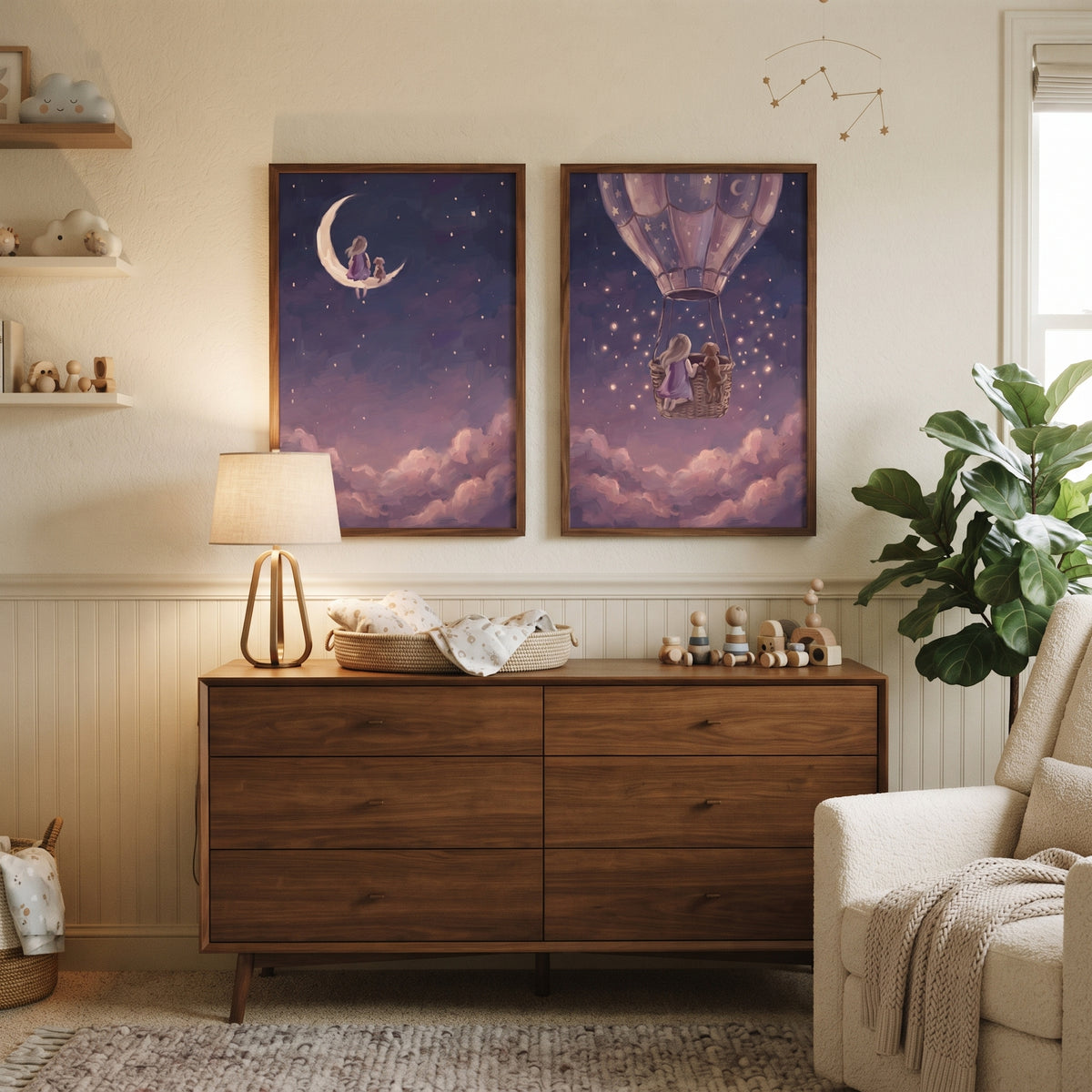 Lavender Night Girl Dog Wall Art Set of 2 - Moonlit Journey