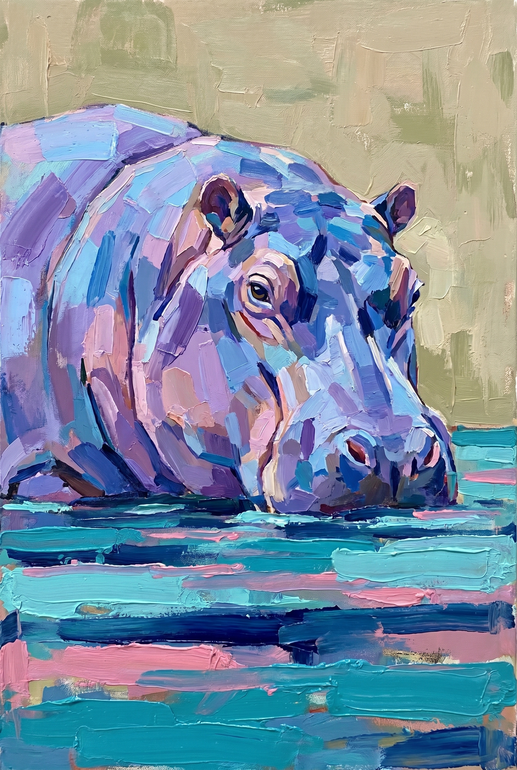 Lavender Palette Knife Hippo Wall Art - Violet River Giant
