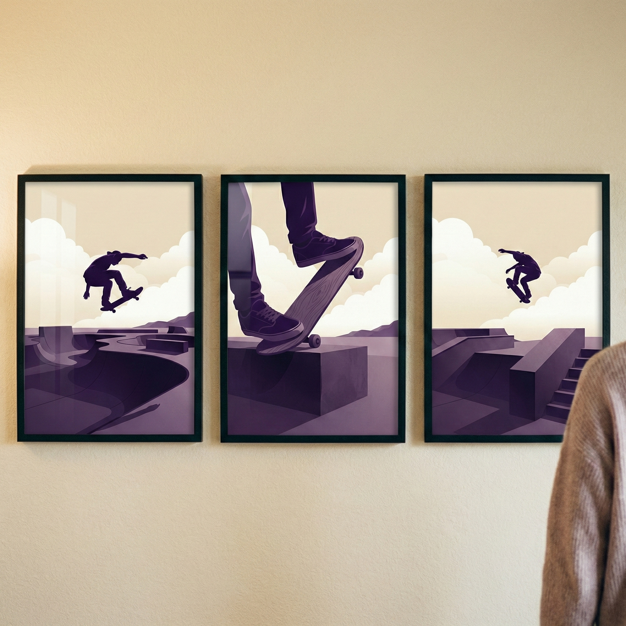 Lavender Skate Park Triptych Wall Art Set of 3 - Concrete Park Jumps