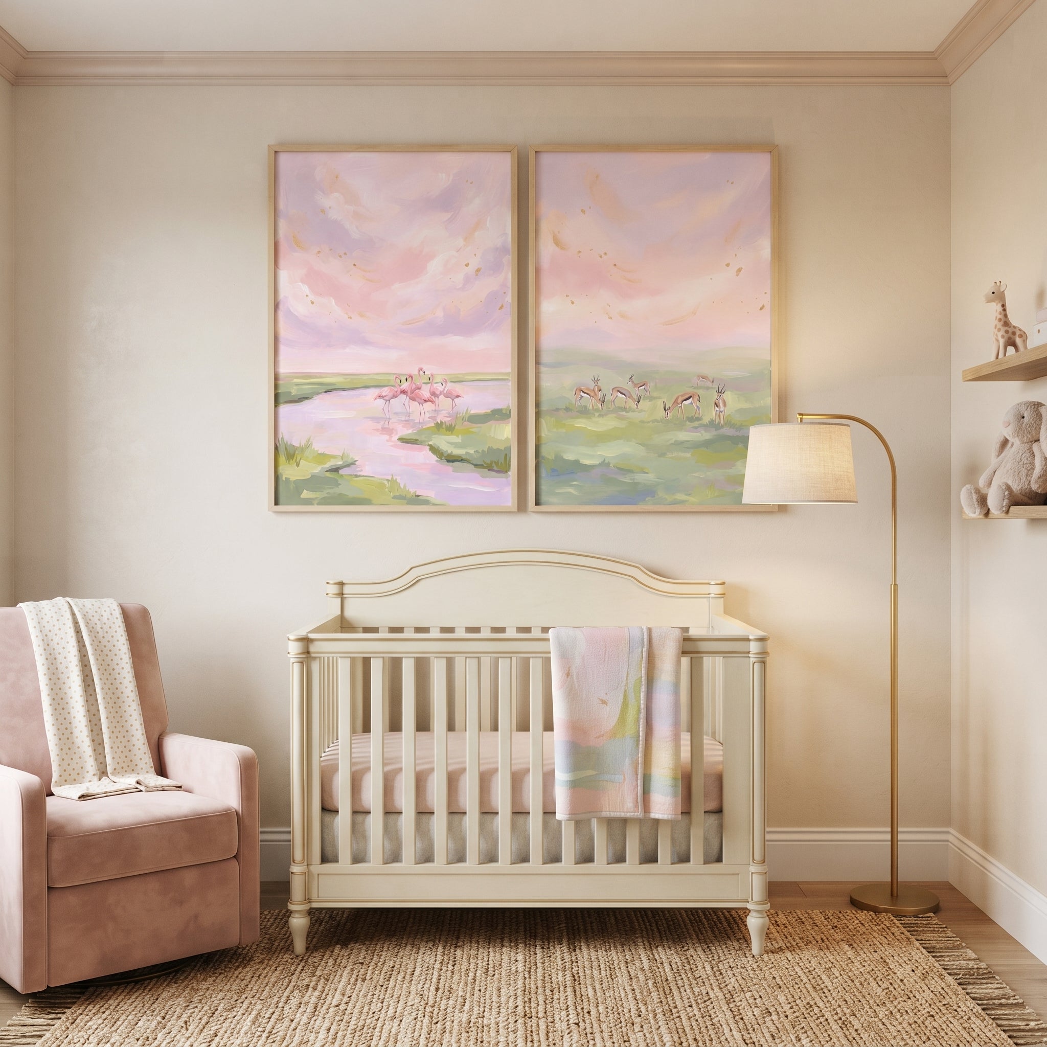 Lavender Sky Savanna Animals Wall Art Set of 2 - Pink Savannah Dreams